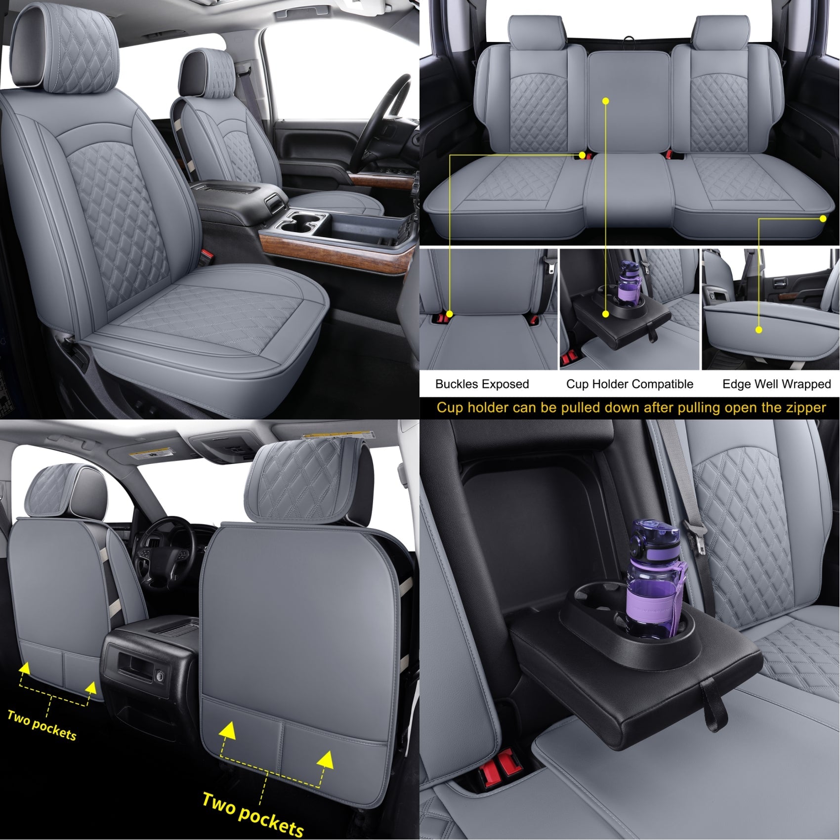 LUCKYMAN CLUB Chevy Silverado GMC Sierra Truck Seat Covers Trail Boss Z71 Pickup 2007-2025 1500 2500HD 3500HD Crew Double Extended Cab Waterproof Leather