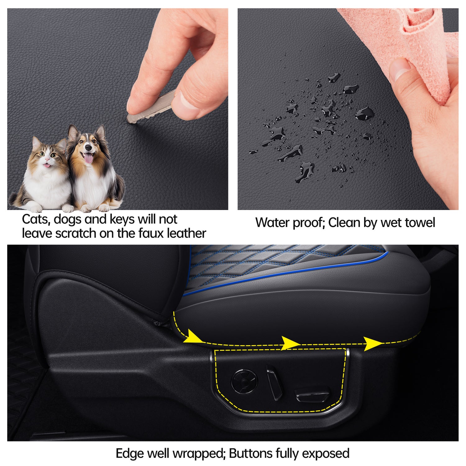 LUCKYMAN CLUB Ford F150 Faux Leather Seat Covers for 2015-2025 F150 SuperDriver and 2017-2025 F250 F350 F450 SuperDriver Cab Leather Trucks, All Season Universal Full Surround Specialty Seat Covers