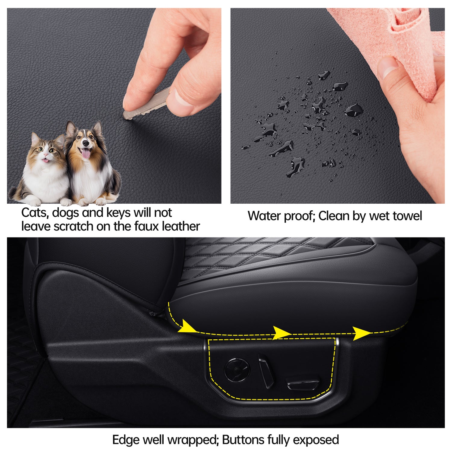 LUCKYMAN CLUB Ford F150 Faux Leather Seat Covers for 2015-2025 F150 SuperDriver and 2017-2025 F250 F350 F450 SuperDriver Cab Leather Trucks, All Season Universal Full Surround Specialty Seat Covers