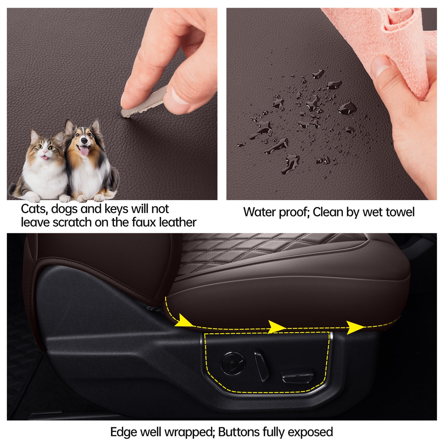 LUCKYMAN CLUB Ford F150 Faux Leather Seat Covers for 2015-2025 F150 SuperDriver and 2017-2025 F250 F350 F450 SuperDriver Cab Leather Trucks, All Season Universal Full Surround Specialty Seat Covers