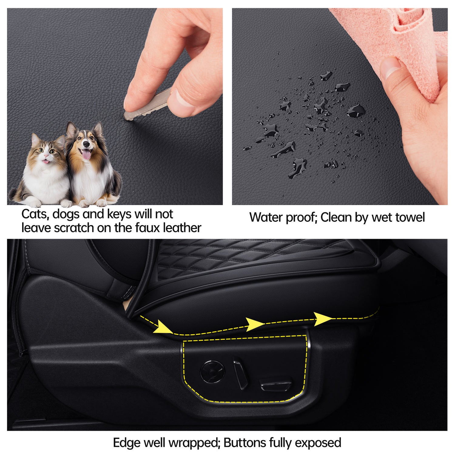 LUCKYMANCLUB Fit for 2015-2025 F150 Seat Cover for F250 for F350 F450 SXL XLT Crew Cab 2015-2025 for F150 XL XLT STX Super Crew Cab - Fully Covered, NOT for 40/20/40 Bench Front Seat