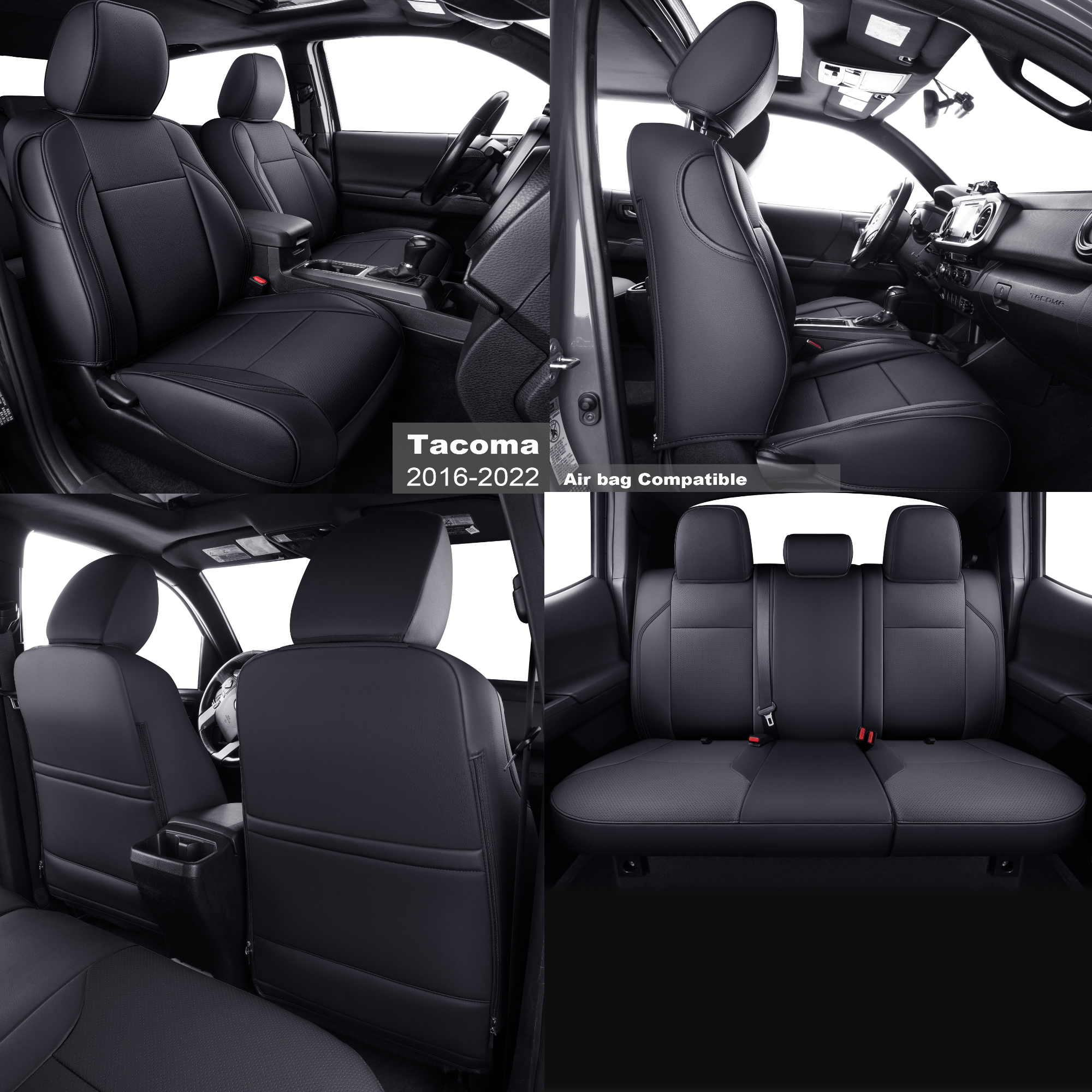 LUCKYMAN CLUB Tacoma Custom Fit Seat Covers For 2016-2025 Tacoma Crew Cab / Extended Cab SR SR5 TRD Sport TRD Off-Road TRD PRO Limited with Faux Leather