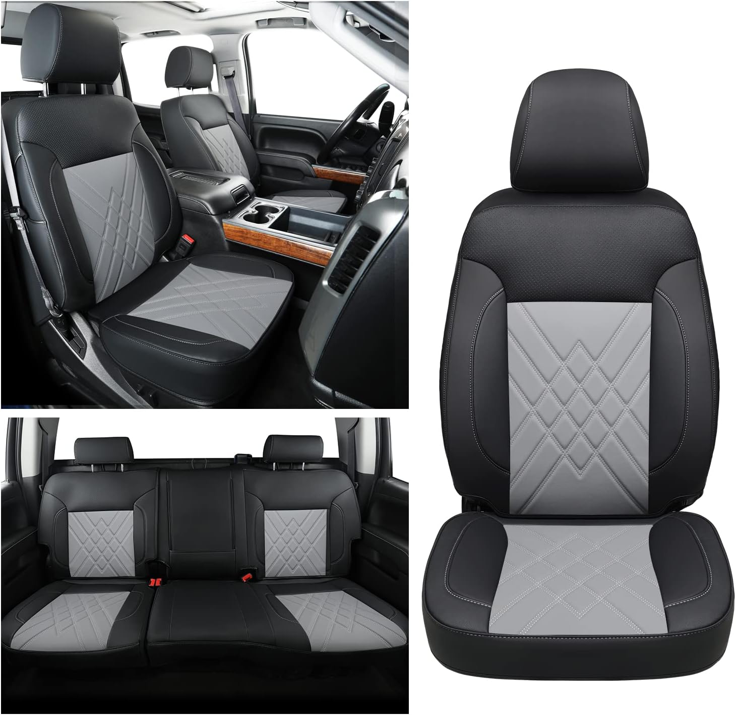 LUCKYMAN CLUB Chevy Silverado Leather truck Seat Covers 2014-2018 For1500&2500&3500HD Custom-made all-enveloped, all-season, waterproof leather