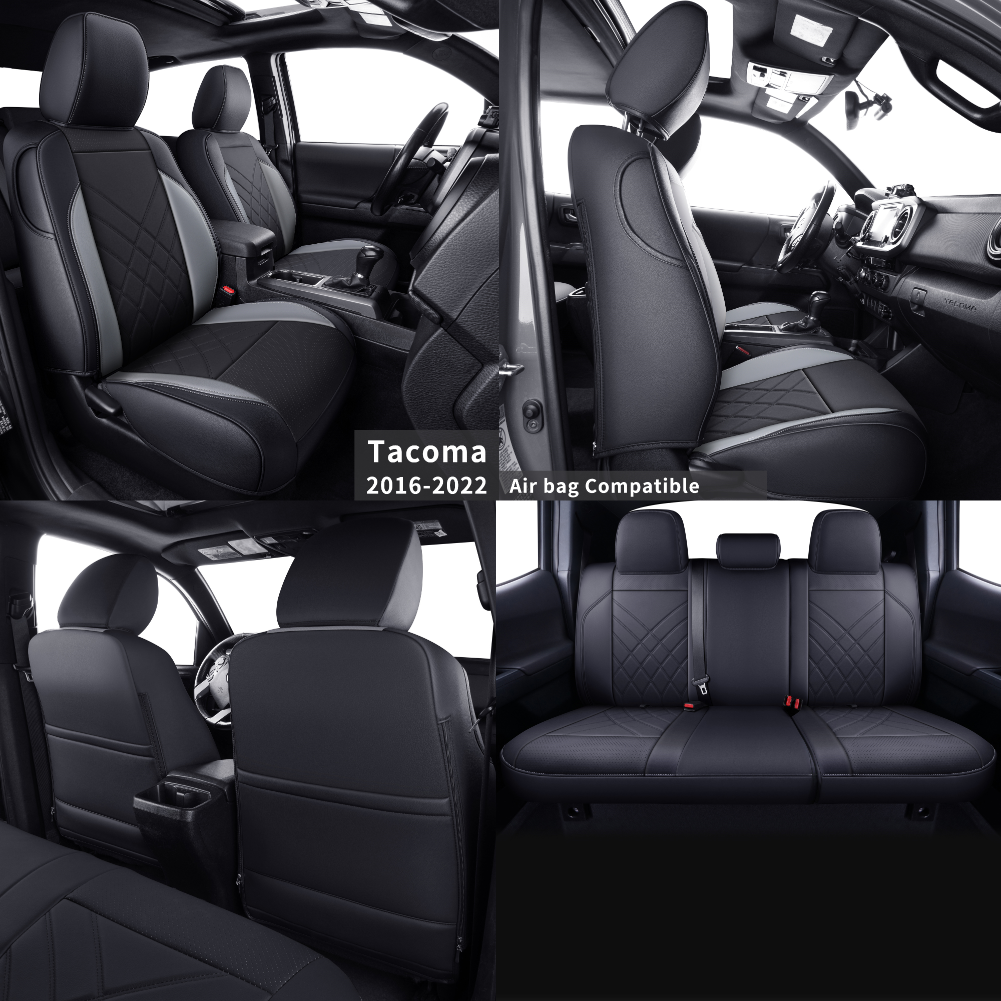 LUCKYMAN CLUB Tacoma Full Seat Covers, suitable for Tacoma 2016-2023 Seat covers for five persons double cab, artificial leather, four seasons available, breathable and comfortable