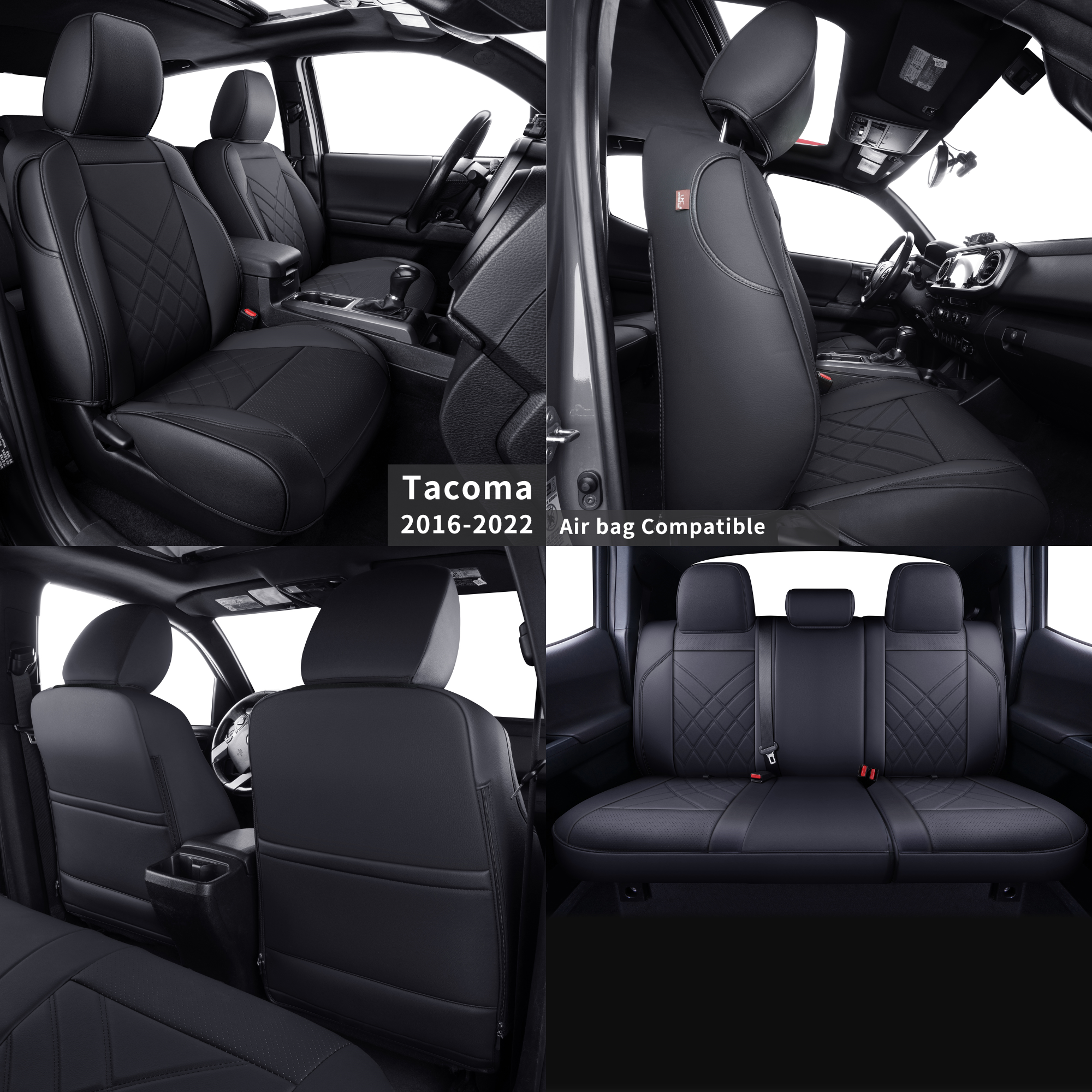 LUCKYMAN CLUB Tacoma Full Seat Covers, suitable for Tacoma 2016-2023 Seat covers for five persons double cab, artificial leather, four seasons available, breathable and comfortable