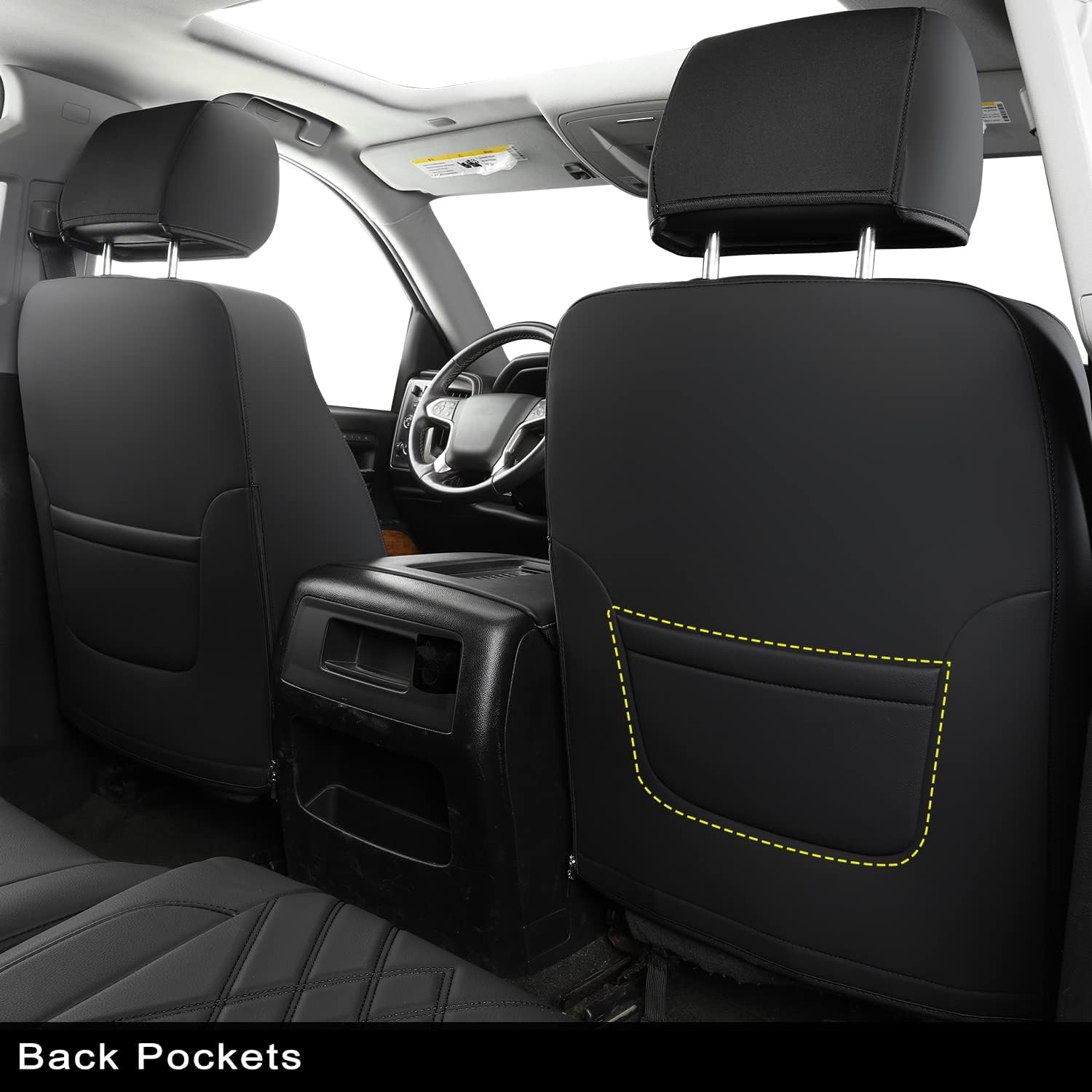 LUCKYMAN CLUB Chevy Silverado Leather truck Seat Covers 2014-2018 For1500&2500&3500HD Custom-made all-enveloped, all-season, waterproof leather