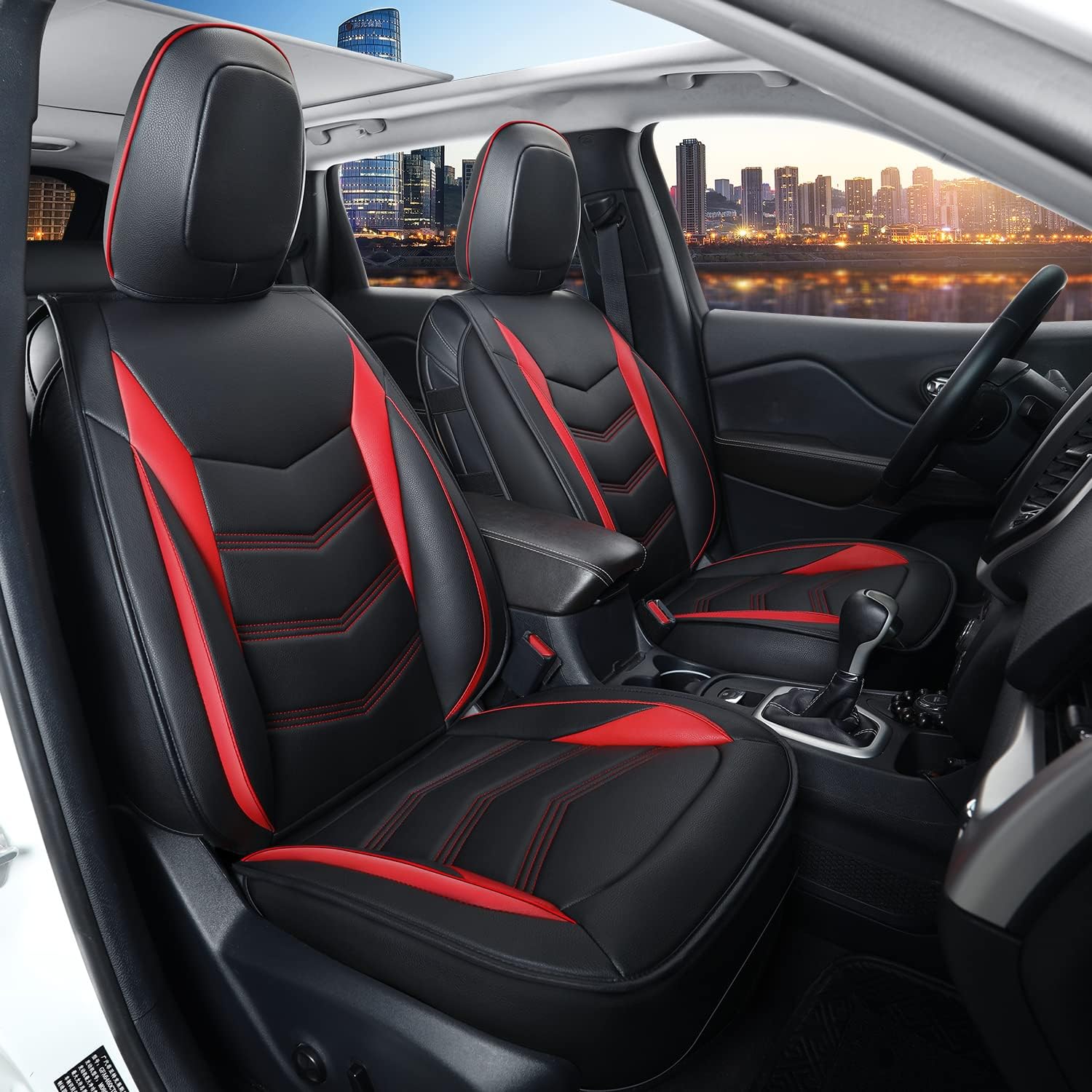 LUCKYMAN CLUB Jeep Cherokee Custom Seat Covers Fit 2014 2015 2016 2017 2018 2019 2020 2021 2022 2023 2024 2025 years Cushions with Waterproof Faux Leather Car Accessories