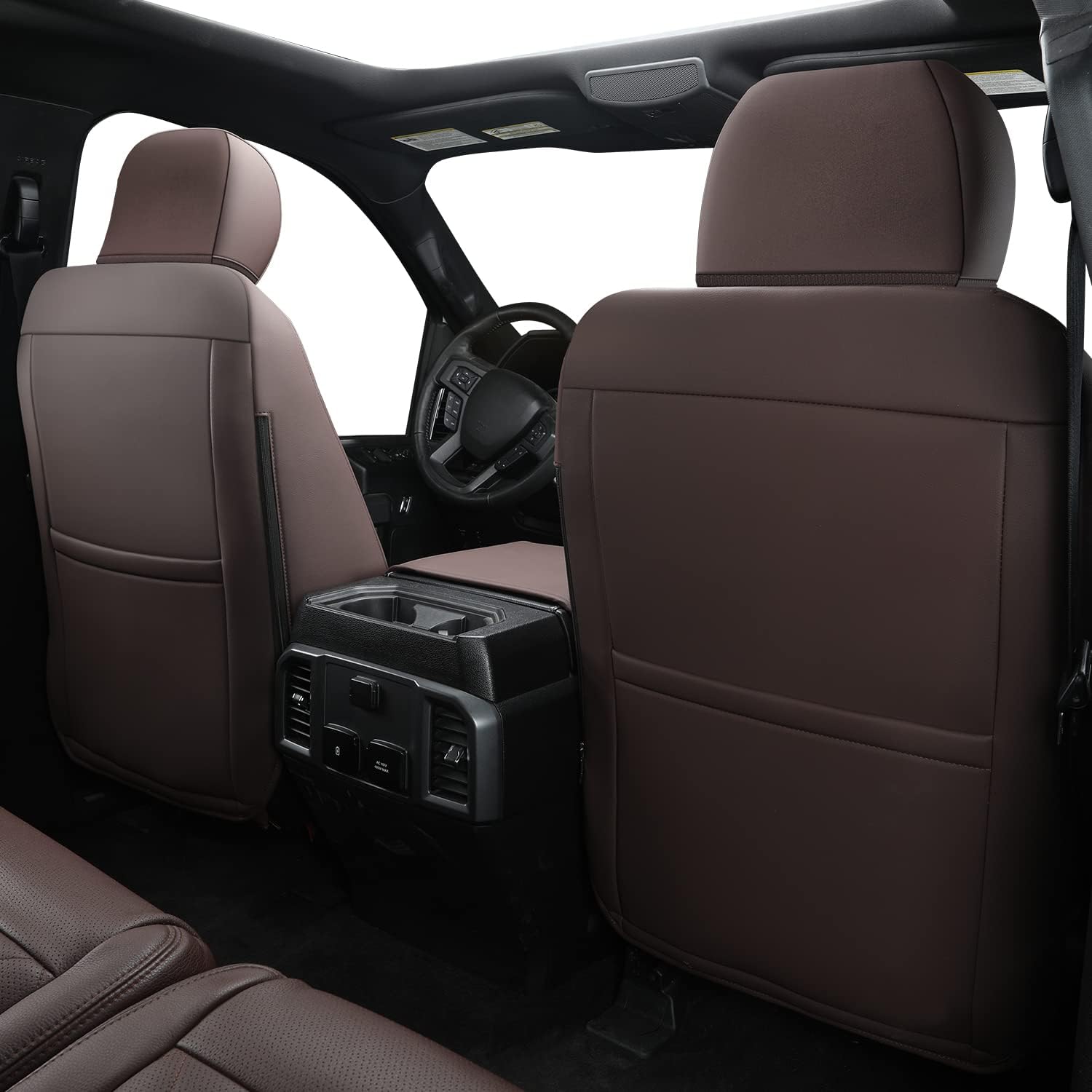 LUCKYMANCLUB F150 Faux-ledaj Sidlokoj, Propre konvenaj 2015-2024 Ford F150 SuperCrew, kaj 2017-2024 F250 F350 F450 Super Duty Crew Cab