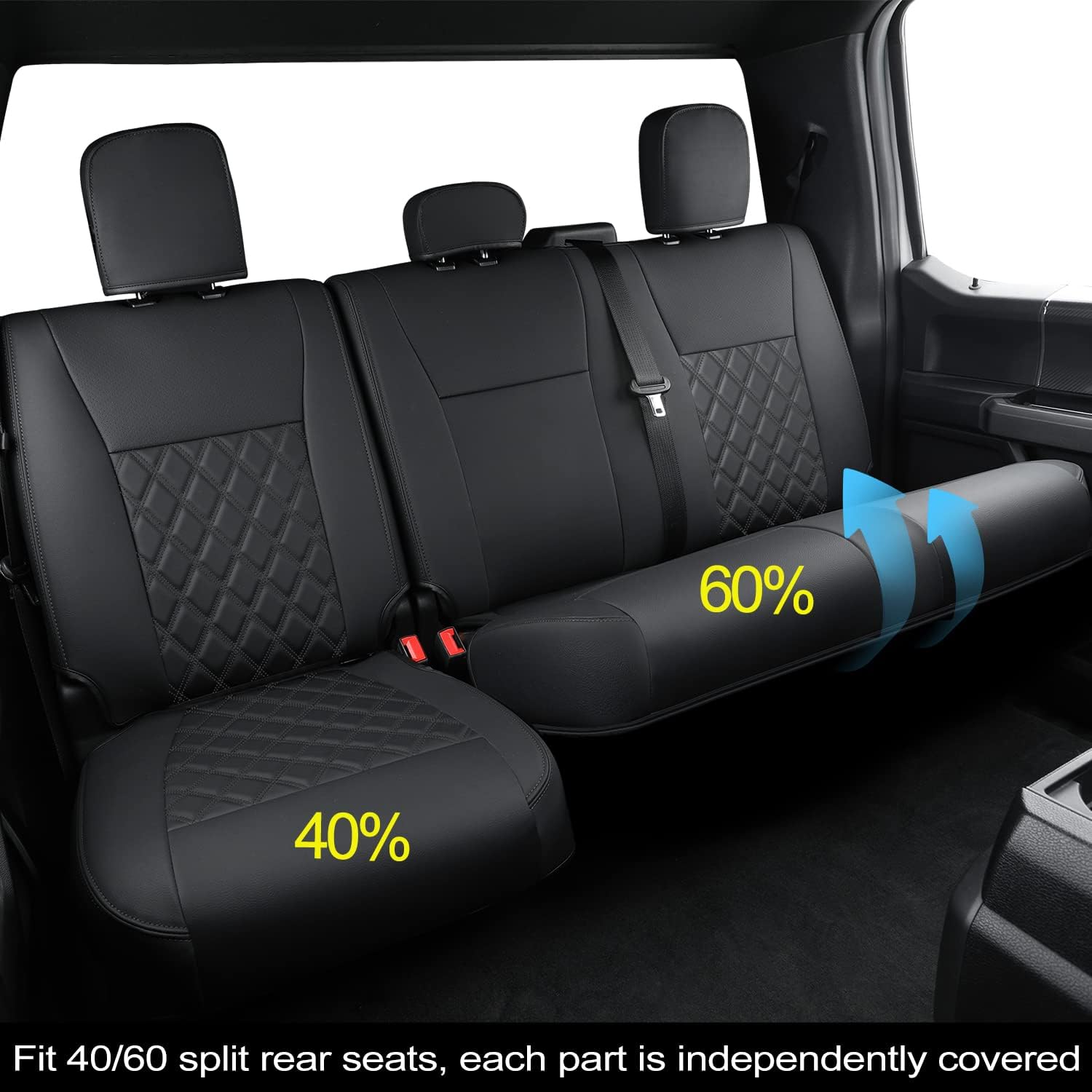 LUCKYMAN CLUB F150 SuperCrew 2009-2025 Custom Pickup Car Truck Seat Covers XLT, Waterproof Faux Leather, Full Coverage, Also Fit 2010-2025 F250/F350/F450