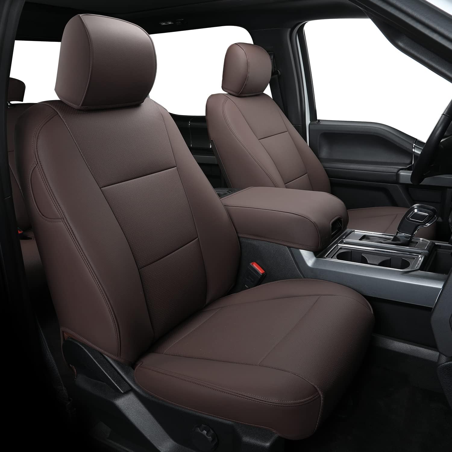 LUCKYMANCLUB F150 Faux-ledaj Sidlokoj, Propre konvenaj 2015-2024 Ford F150 SuperCrew, kaj 2017-2024 F250 F350 F450 Super Duty Crew Cab