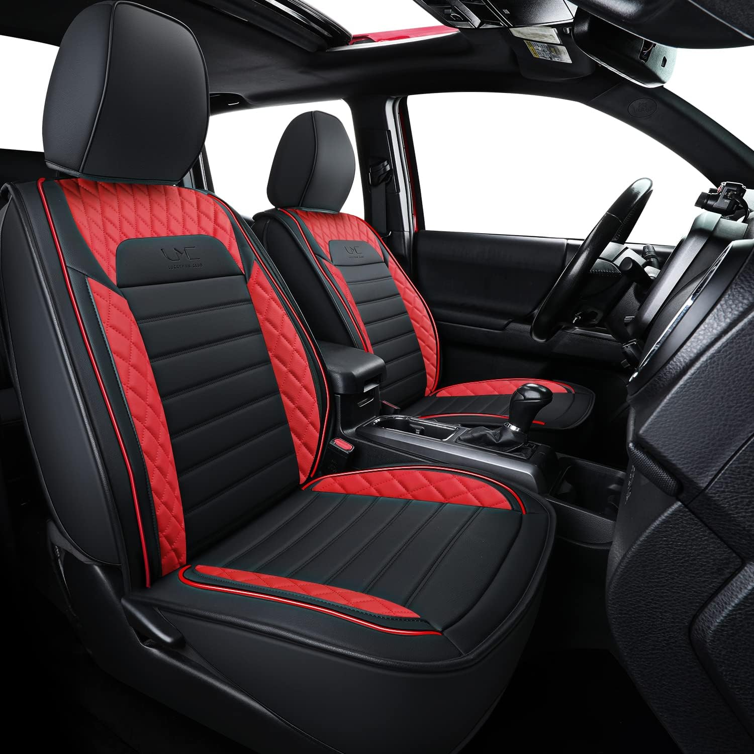 LUCKYMAN CLUB Tacoma Seat Covers, Fit for 2005-2025 Tacoma Crew Cab/Double Cab SR SR5 TRD Sport TRD Off-Road PreRunner with Water Proof Faux Leather