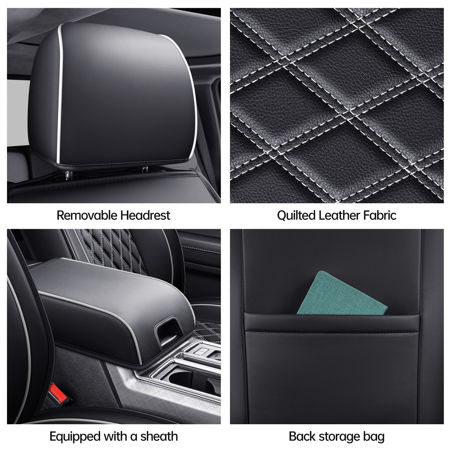 LUCKYMAN CLUB Ford F150 Faux Leather Seat Covers for 2015-2025 F150 SuperDriver and 2017-2025 F250 F350 F450 SuperDriver Cab Leather Trucks, All Season Universal Full Surround Specialty Seat Covers