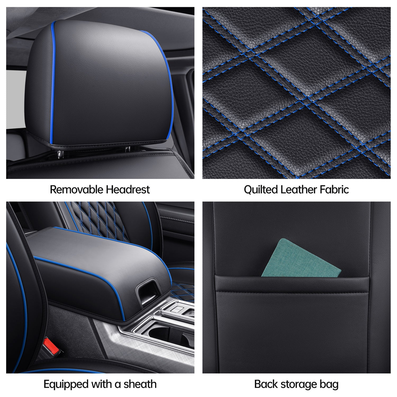 LUCKYMAN CLUB Ford F150 Faux Leather Seat Covers for 2015-2025 F150 SuperDriver and 2017-2025 F250 F350 F450 SuperDriver Cab Leather Trucks, All Season Universal Full Surround Specialty Seat Covers
