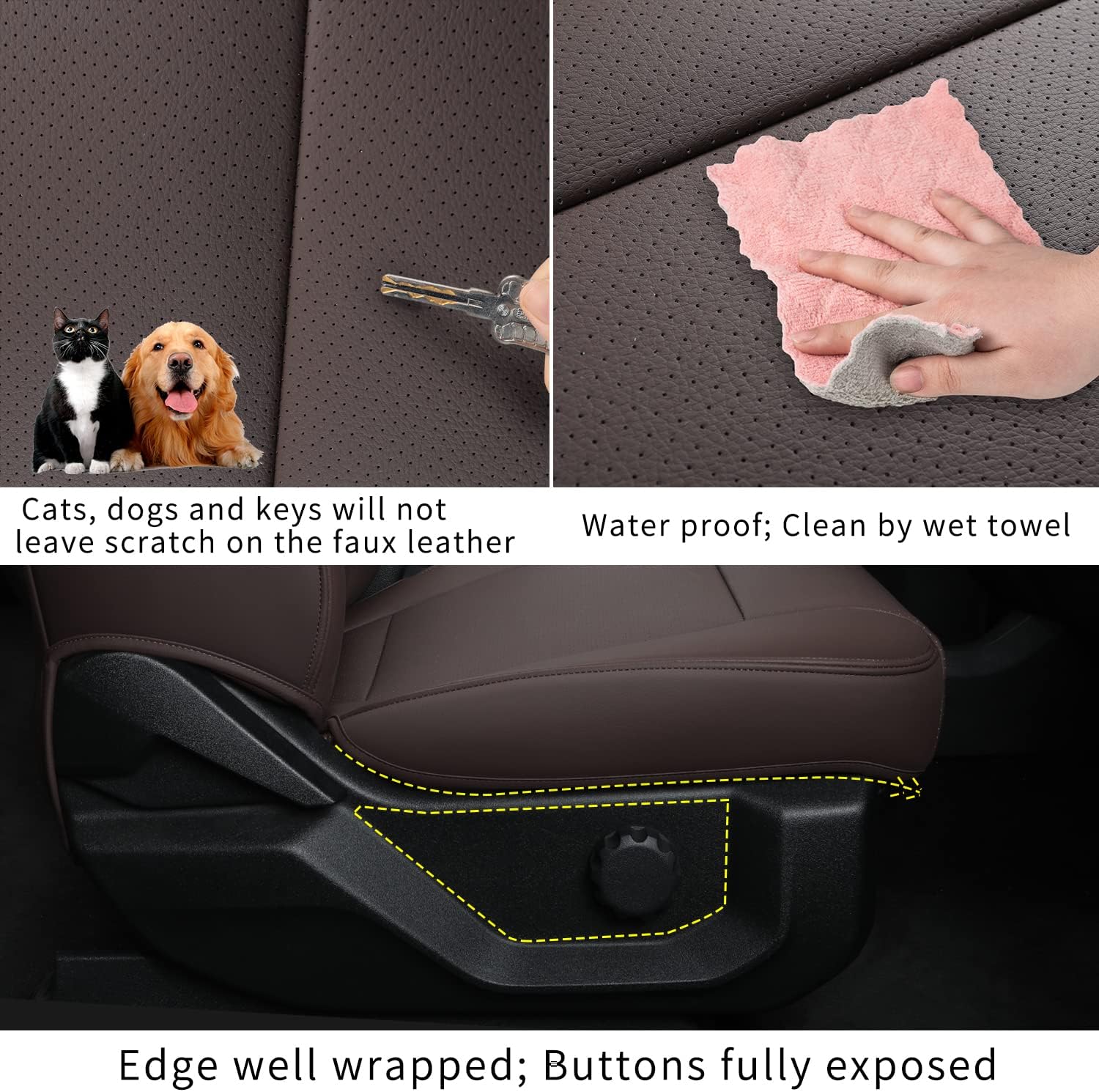 LUCKYMANCLUB F150 Faux-ledaj Sidlokoj, Propre konvenaj 2015-2024 Ford F150 SuperCrew, kaj 2017-2024 F250 F350 F450 Super Duty Crew Cab