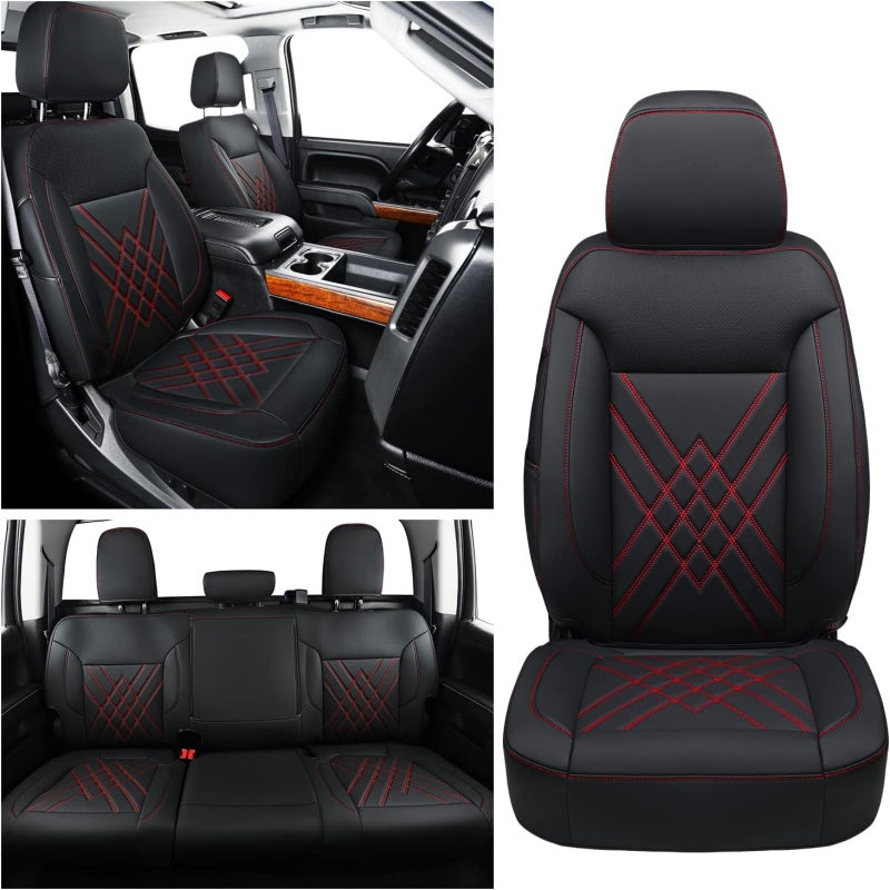 LUCKYMAN CLUB 2007-2025 Silverado seat covers Custom&Sierra 1500 2500 3500HD Trucks leather CustomSeat Covers Cars Pickups Full Set, Fit Trims Like LT,LTZ,RST