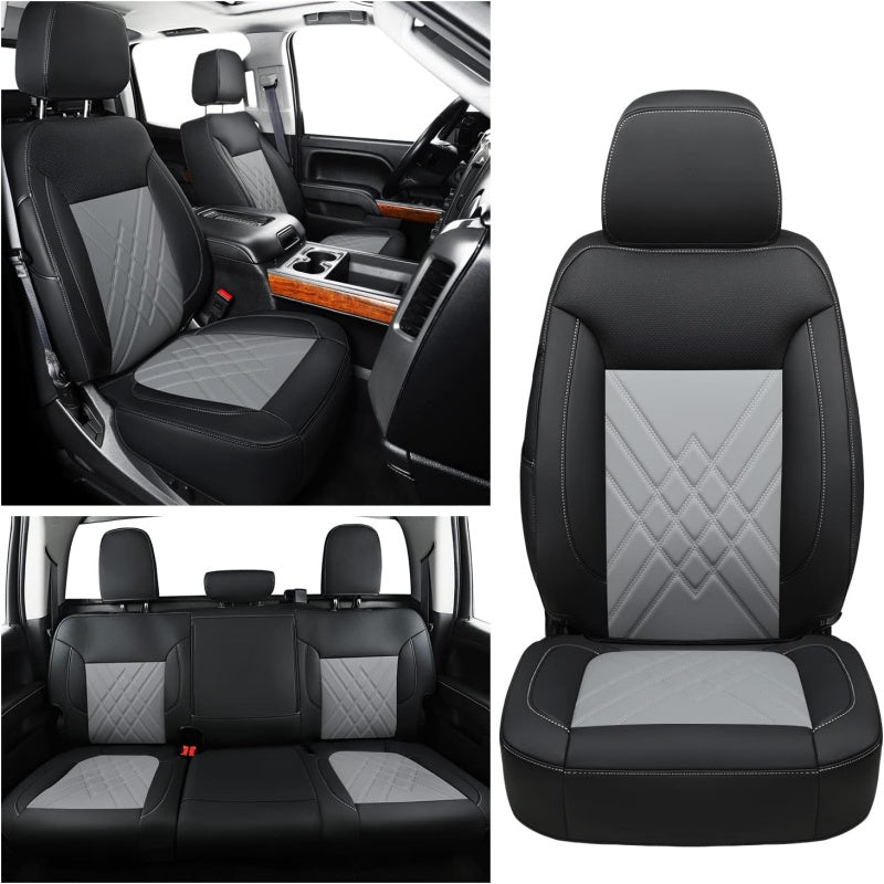 LUCKYMAN CLUB 2007-2025 Silverado seat covers Custom&Sierra 1500 2500 3500HD Trucks leather CustomSeat Covers Cars Pickups Full Set, Fit Trims Like LT,LTZ,RST