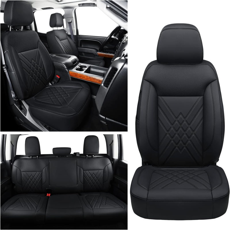 LUCKYMAN CLUB 2007-2025 Silverado seat covers Custom&Sierra 1500 2500 3500HD Trucks leather CustomSeat Covers Cars Pickups Full Set, Fit Trims Like LT,LTZ,RST