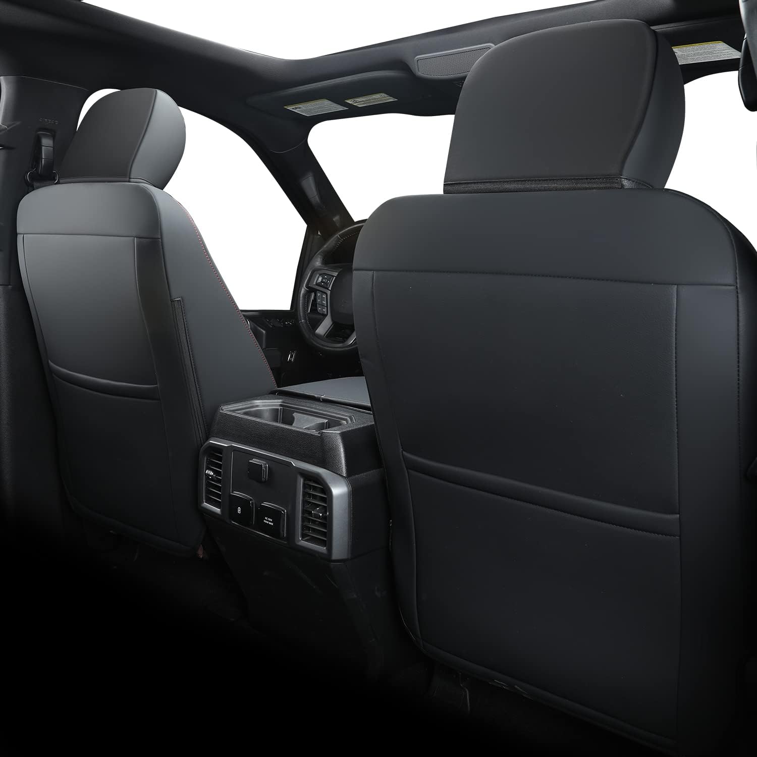 LUCKYMANCLUB F150 Faux-ledaj Sidlokoj, Propre konvenaj 2015-2024 Ford F150 SuperCrew, kaj 2017-2024 F250 F350 F450 Super Duty Crew Cab