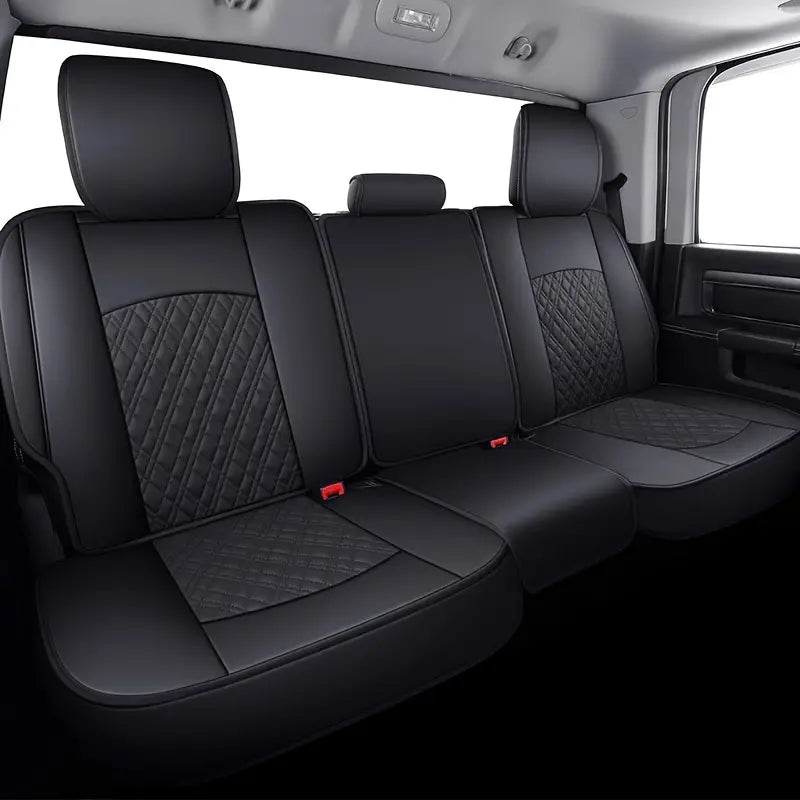 LUCKYMAN CLUB Sitzbezüge für Dodge Ram Trucks, kompatibel mit 2009–2024 1500 2010–2024 2500 3500 Crew Double Mega Quad Cab Tradesman Classic Laramie Bighorn Longhorn, komplettes Set, Schwarz/Rot