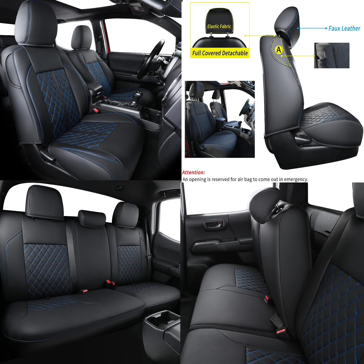 LUCKYMAN CLUB Tacoma Seat Covers Fit for 2016-2025 Tacoma Crew Cab/Double Cab with Water Proof Faux Leather