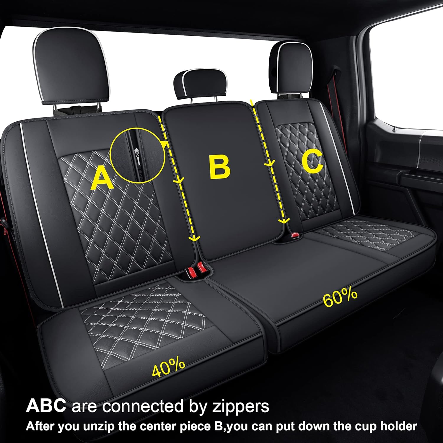 LUCKYMAN CLUB F150 Fauxledaj Sidlokoj Konvenaj por 2015-2024 F150 SuperCrew kaj 2017-2024 F250 F350 F450 Super Duty Crew Cab Pickup Trucks