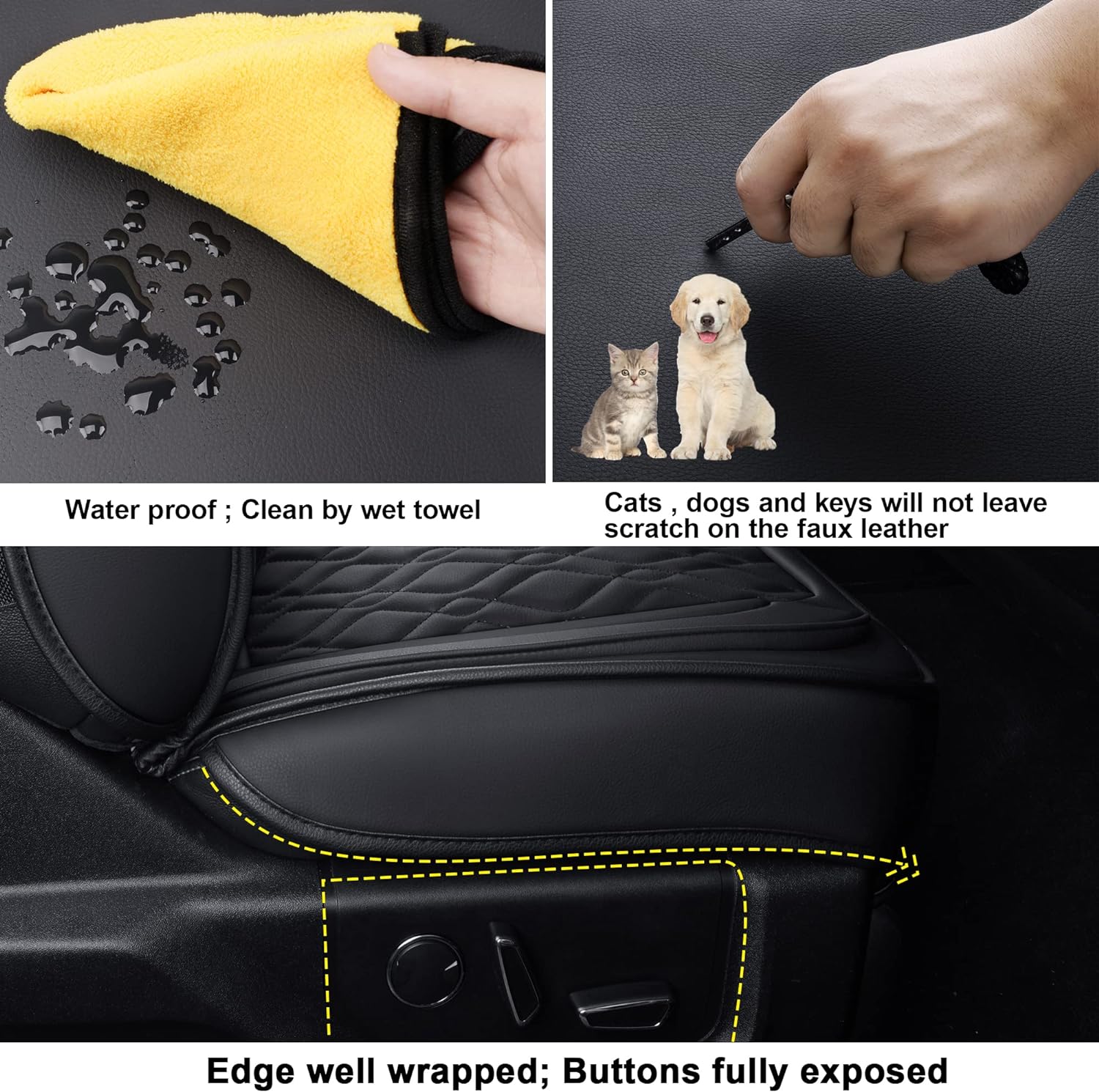 LUCKYMANCLUB F150 Full-Set Seat Covers J03-Q3 with Waterproof Faux Leather, Fit 2015-2025 Ford F150 and 2017-2025 F250 F350 F450