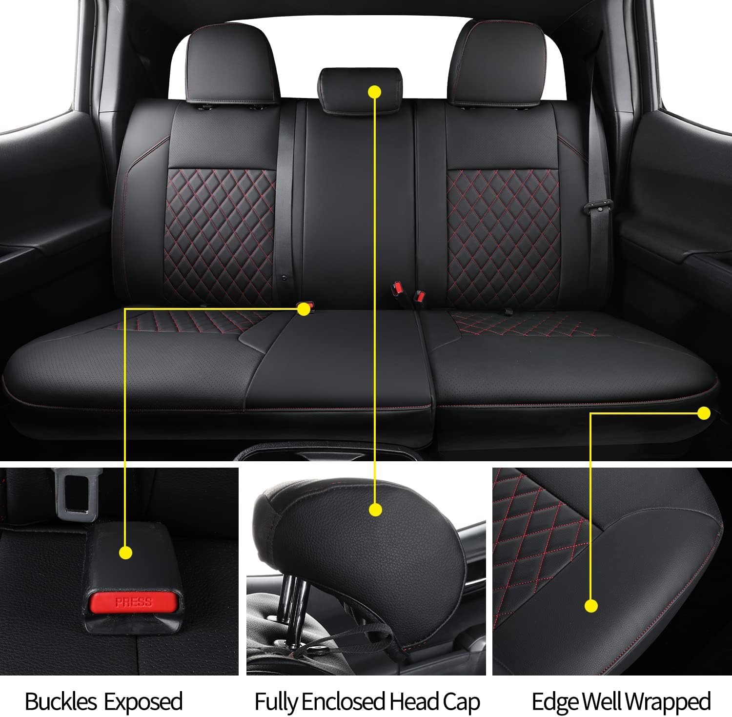 LUCKYMAN CLUB Tacoma Seat Covers Fit for 2016-2025 Tacoma Crew Cab/Double Cab with Water Proof Faux Leather