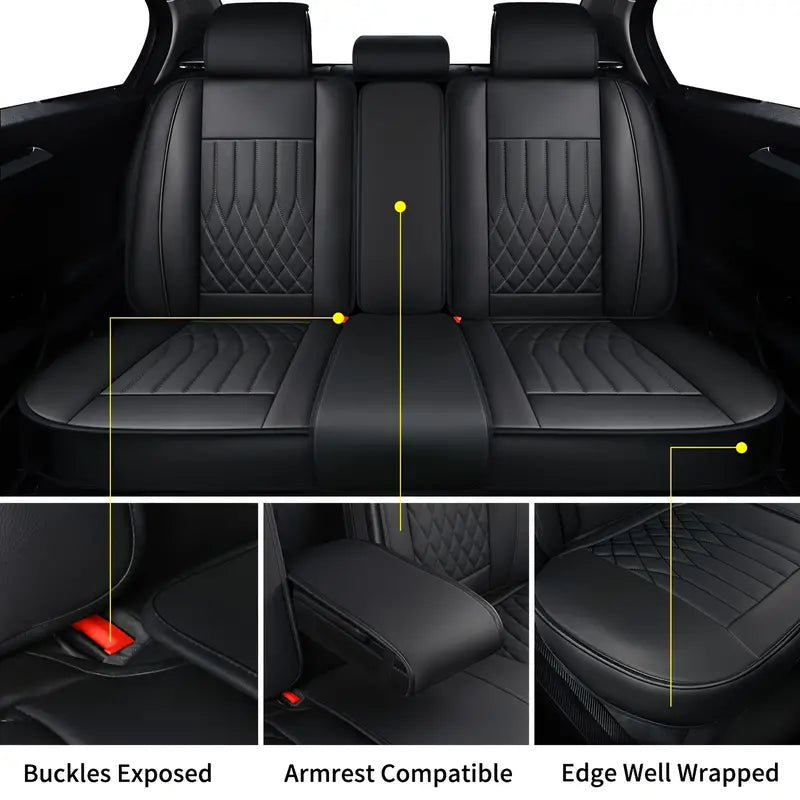 LUCKYMAN CLUB Full set of faux leather 5-seat sedans car seat covers for most cars, SUVs, sedans and pickup trucks, car faux leather cushion covers as Elentra Sonata Tucson Chevy Equinox Vw CRV Mazda6