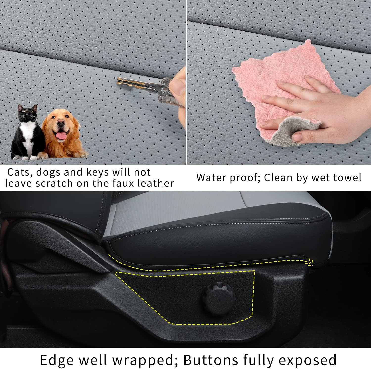 LUCKYMANCLUB F150 Faux-ledaj Sidlokoj, Propre konvenaj 2015-2024 Ford F150 SuperCrew, kaj 2017-2024 F250 F350 F450 Super Duty Crew Cab