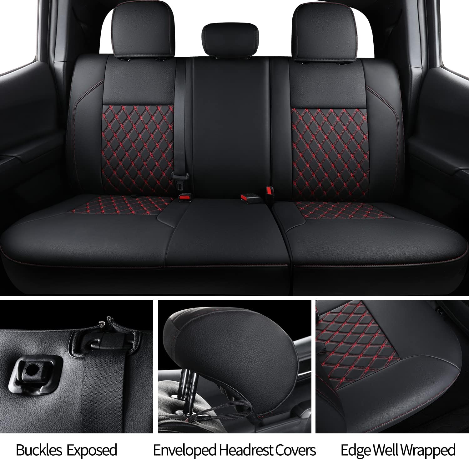 LUCKYMAN CLUB Tacoma Full-Set Seat Covers Fit Tacoma 2016 2017 2018 2019 2020 2021 2022 2023 Double/Crew Cab Only, with Faux Leather