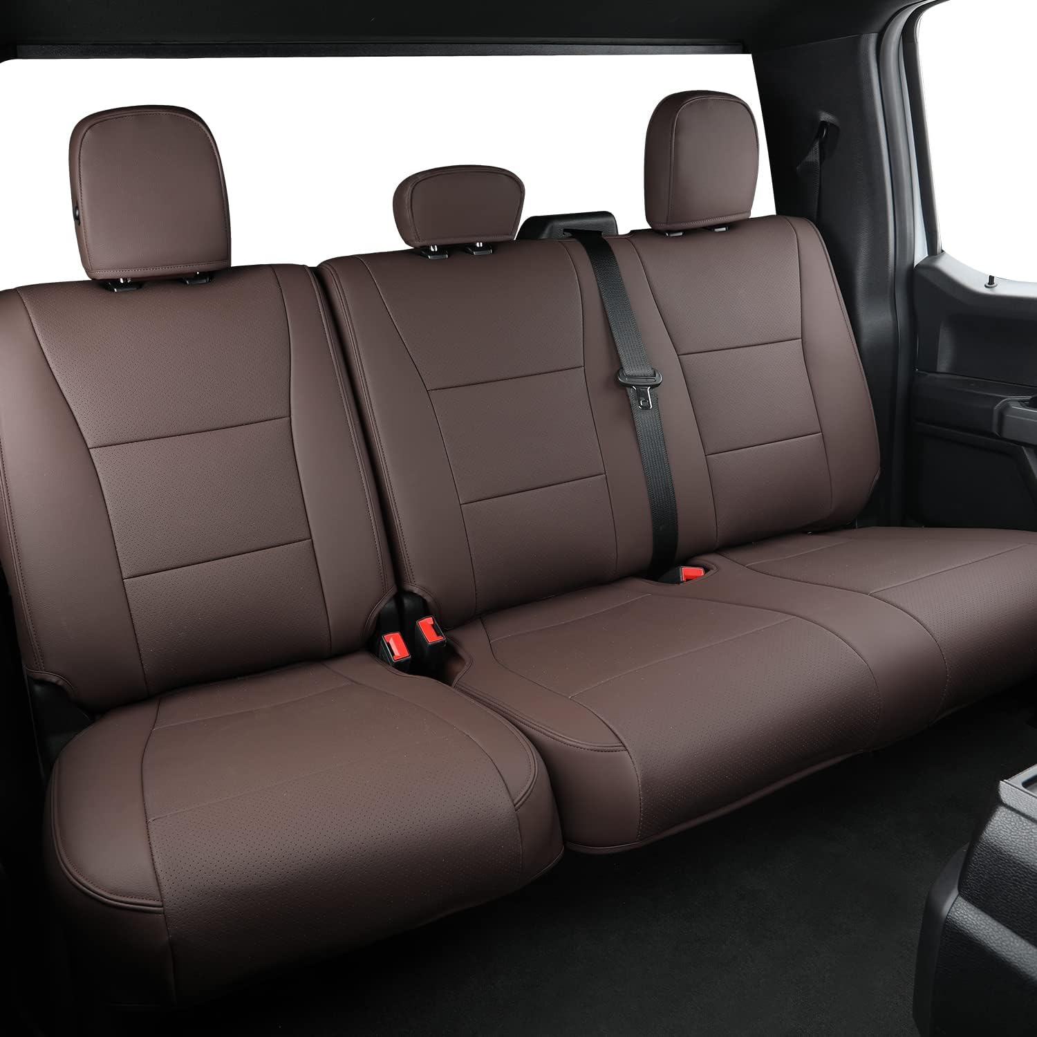 LUCKYMANCLUB F150 Faux-ledaj Sidlokoj, Propre konvenaj 2015-2024 Ford F150 SuperCrew, kaj 2017-2024 F250 F350 F450 Super Duty Crew Cab