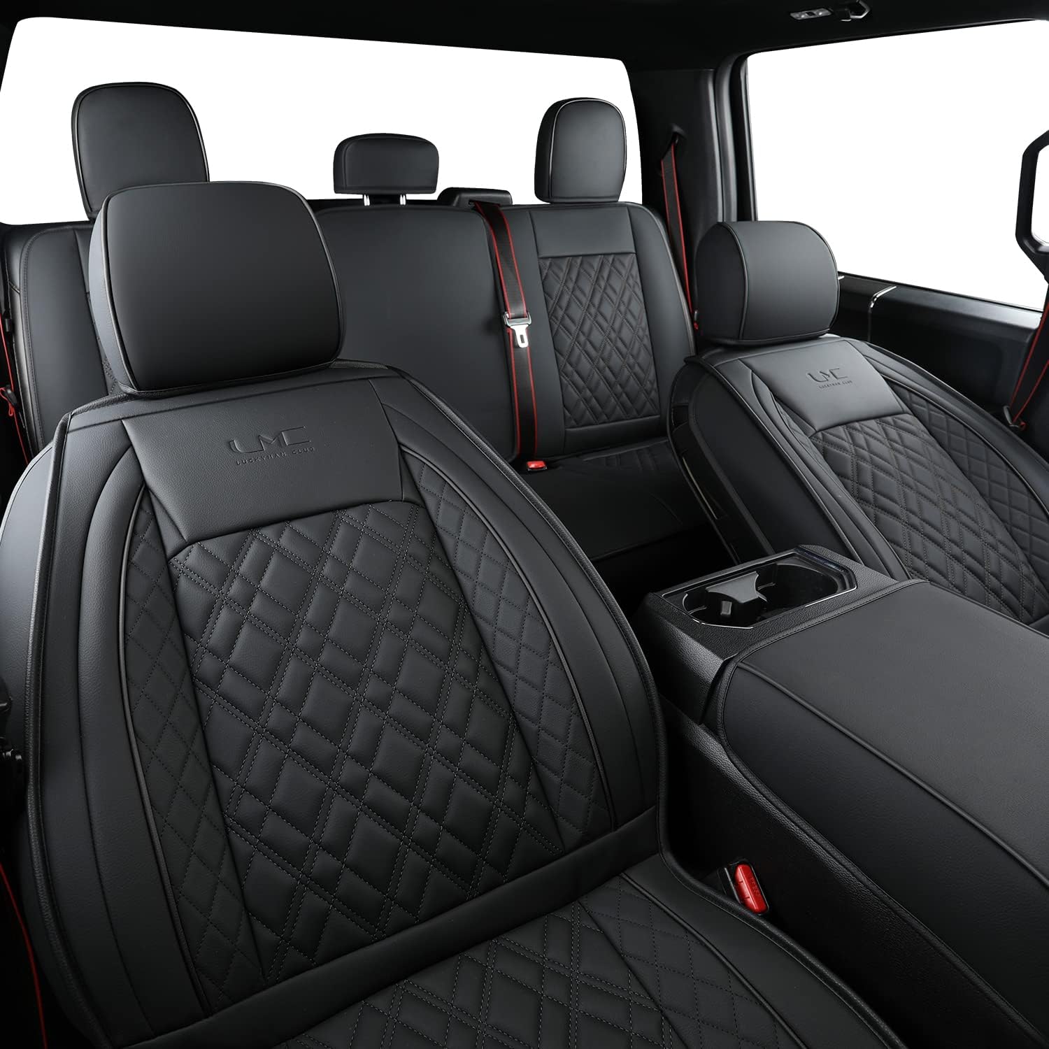 LUCKYMAN CLUB Ford F150 seat covers Fit 2009-2025 F150 SuperCrew and 2017-2025 F250 F350 F450 Crew Cab With armrest box cushion, all seasons, waterproof leather cushions