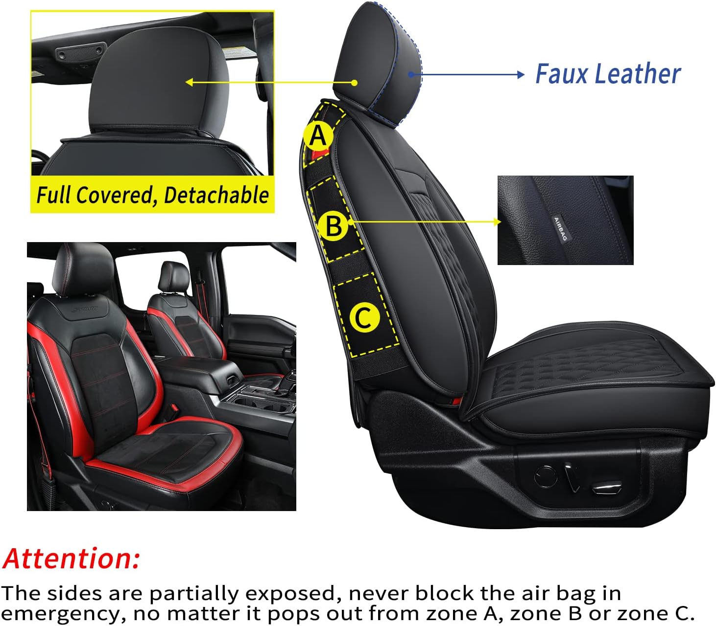 LUCKYMAN CLUB F150 Fauxledaj Sidlokoj Konvenaj por 2015-2024 F150 SuperCrew kaj 2017-2024 F250 F350 F450 Super Duty Crew Cab Pickup Trucks