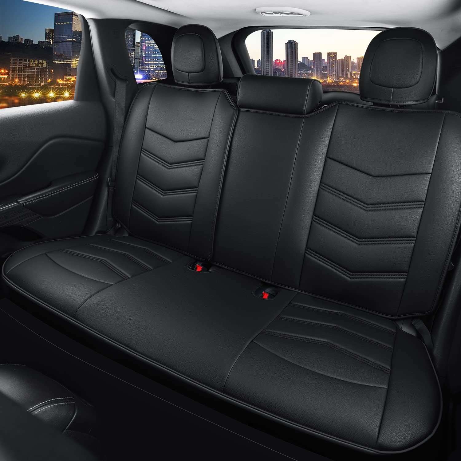 LUCKYMAN CLUB Jeep Cherokee Custom Seat Covers Fit 2014 2015 2016 2017 2018 2019 2020 2021 2022 2023 2024 2025 years Cushions with Waterproof Faux Leather Car Accessories