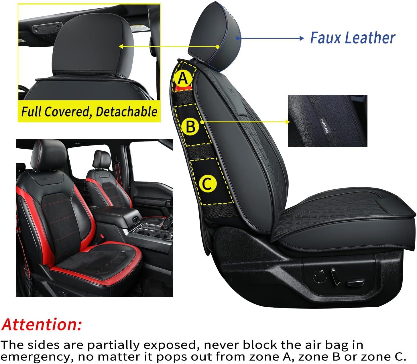 LUCKYMAN CLUB Ford F150 seat covers Fit 2009-2025 F150 SuperCrew and 2017-2025 F250 F350 F450 Crew Cab With armrest box cushion, all seasons, waterproof leather cushions