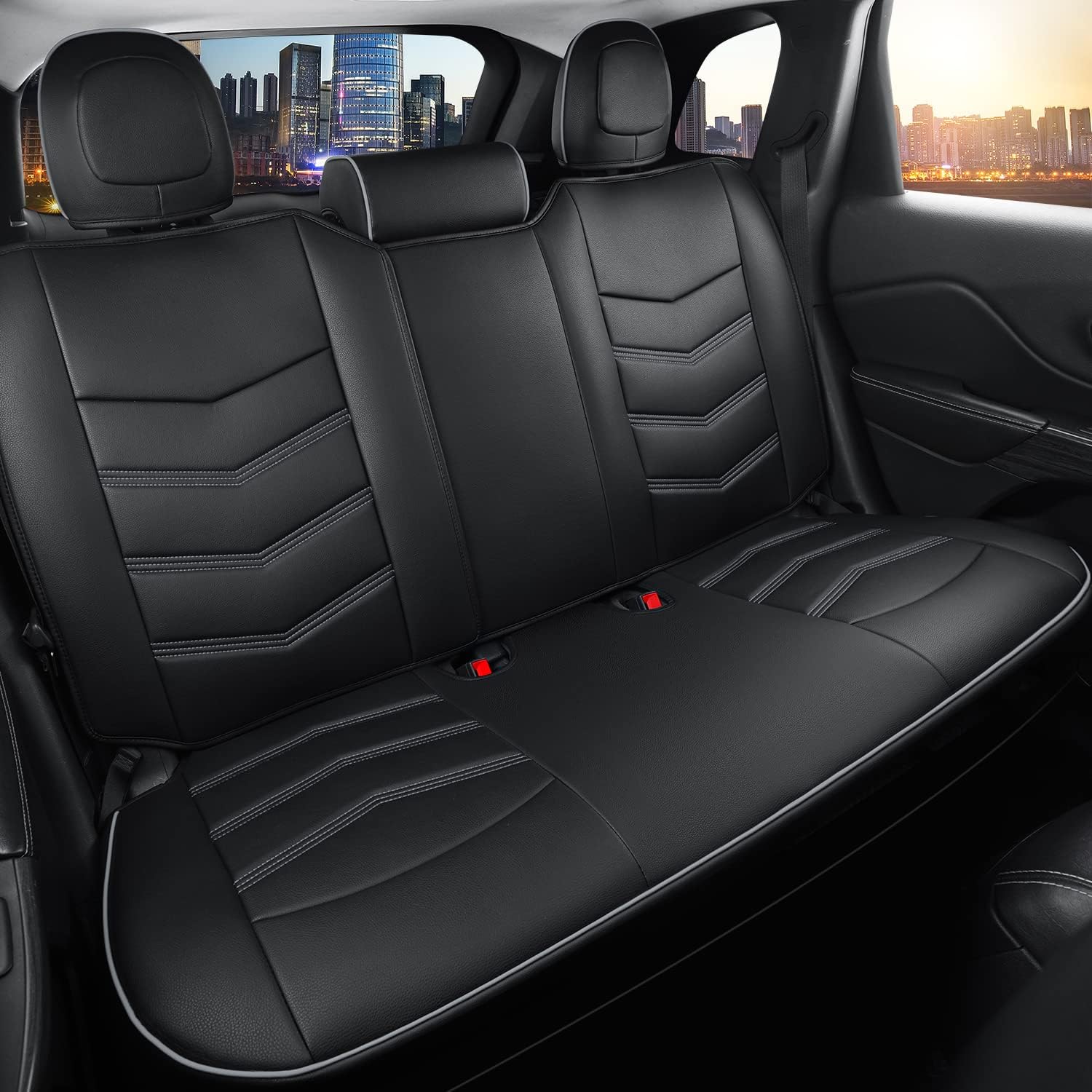 LUCKYMAN CLUB Jeep Cherokee Custom Seat Covers Fit 2014 2015 2016 2017 2018 2019 2020 2021 2022 2023 2024 2025 years Cushions with Waterproof Faux Leather Car Accessories