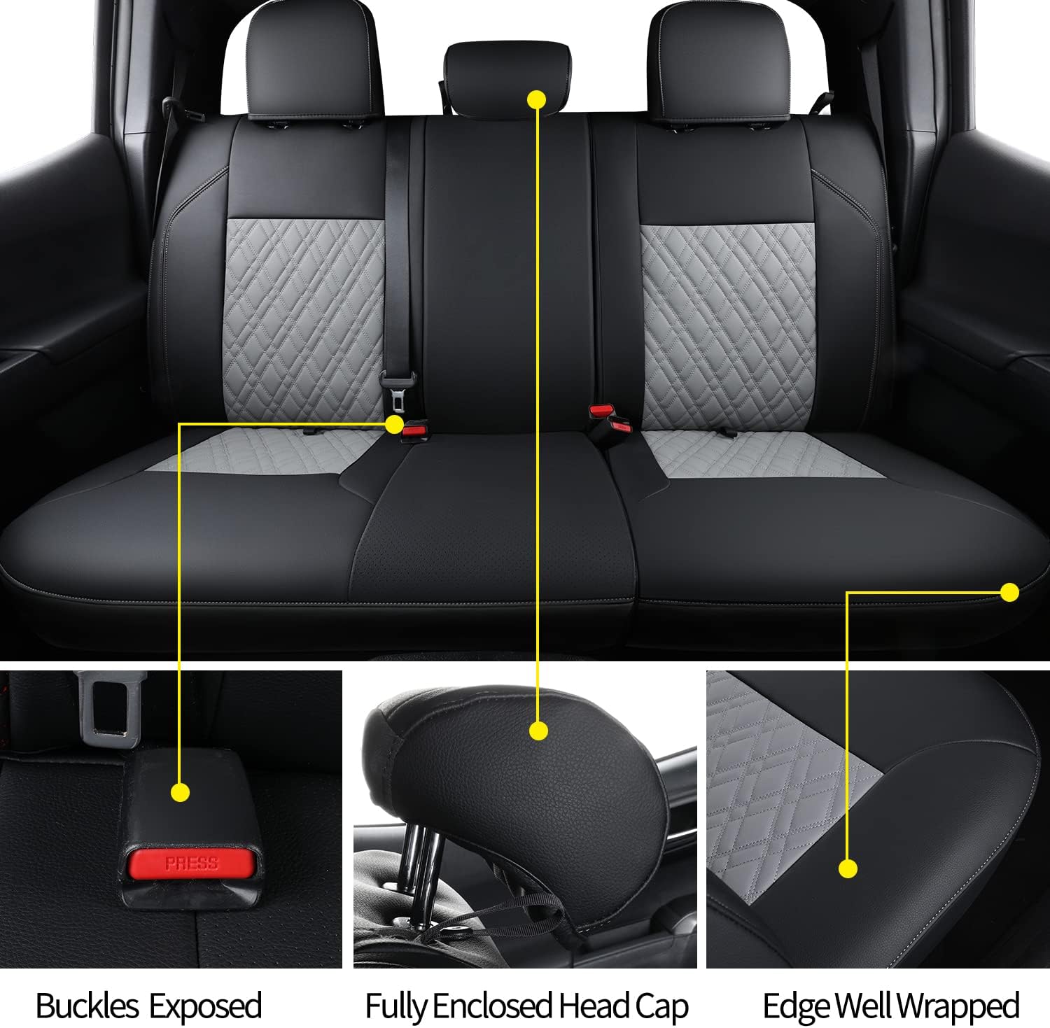 LUCKYMAN CLUB Tacoma Seat Covers, Fit for 2016-2025 Tacoma Crew Double Cab SR SR5 TRD Sport TRD Off-Road TRD PRO and SR SR5 TRD Sport TRD Off-Road TRD PRO Limited with Water Proof Faux Leather