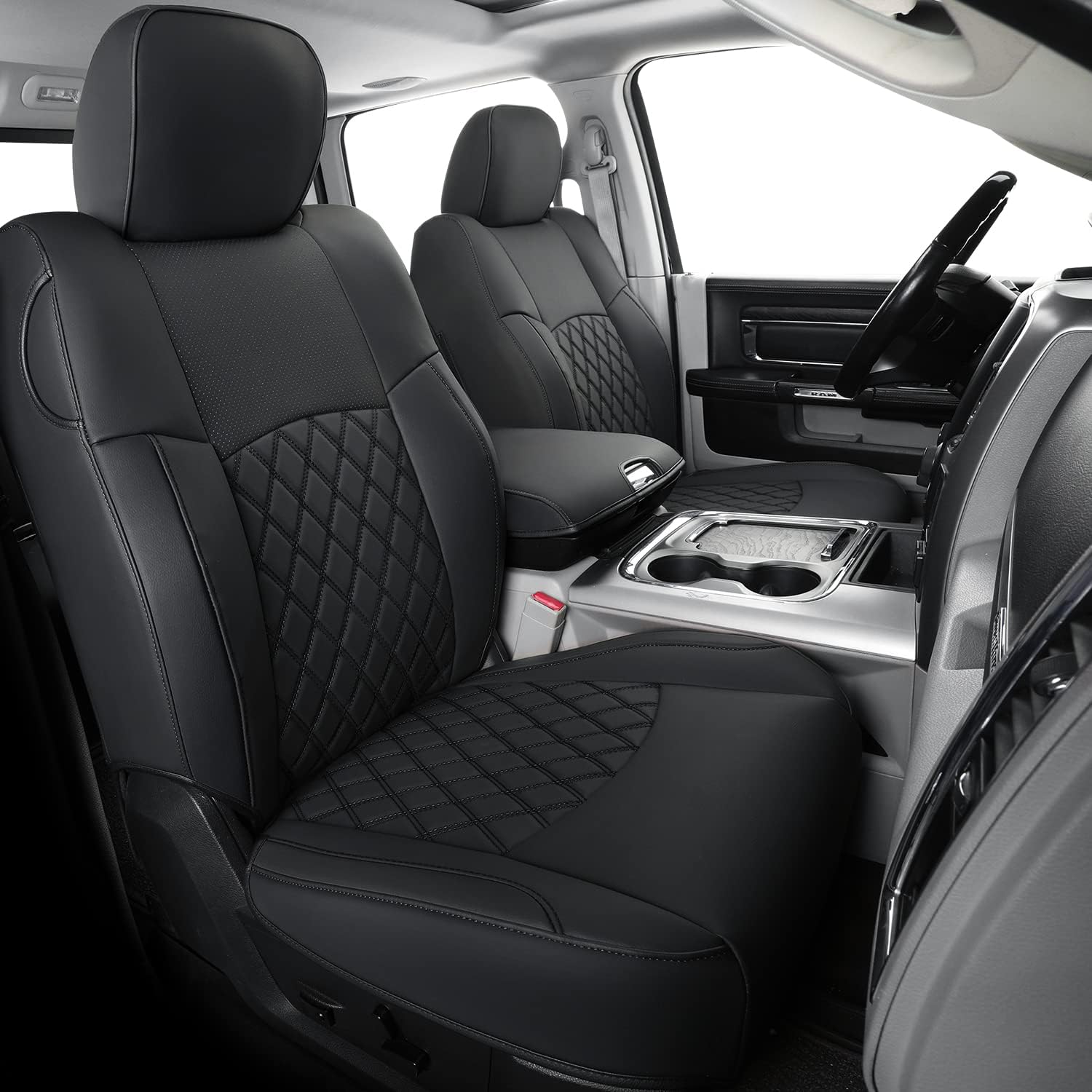 LUCKYMANCLUB Ram 1500Seat Covers,2011-2025,1500/2500/3500Crew Cab Waterproof Seat Covers FullSet, Custom Fit Ram Bighorn Laramie Limited Rebel Longhorn Pickup with 4/6 Split Rear Seat