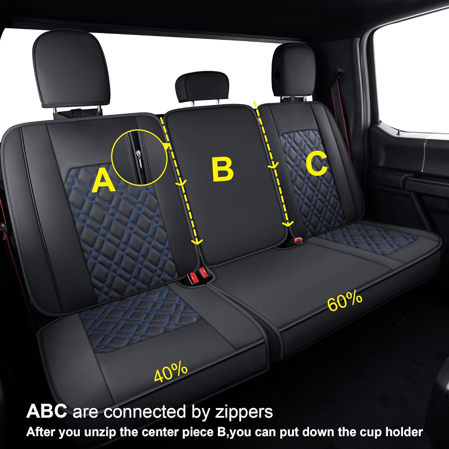 LUCKYMANCLUB F150 Full-Set Seat Covers J03-Q3 with Waterproof Faux Leather, Fit 2015-2025 Ford F150 and 2017-2025 F250 F350 F450