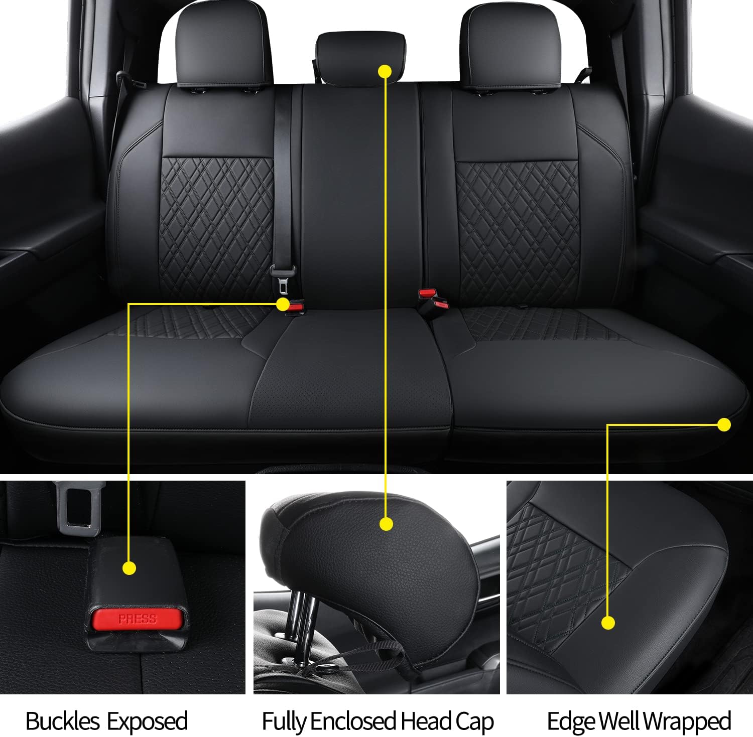 LUCKYMAN CLUB Tacoma Seat Covers, Fit for 2016-2025 Tacoma Crew Double Cab SR SR5 TRD Sport TRD Off-Road TRD PRO and SR SR5 TRD Sport TRD Off-Road TRD PRO Limited with Water Proof Faux Leather