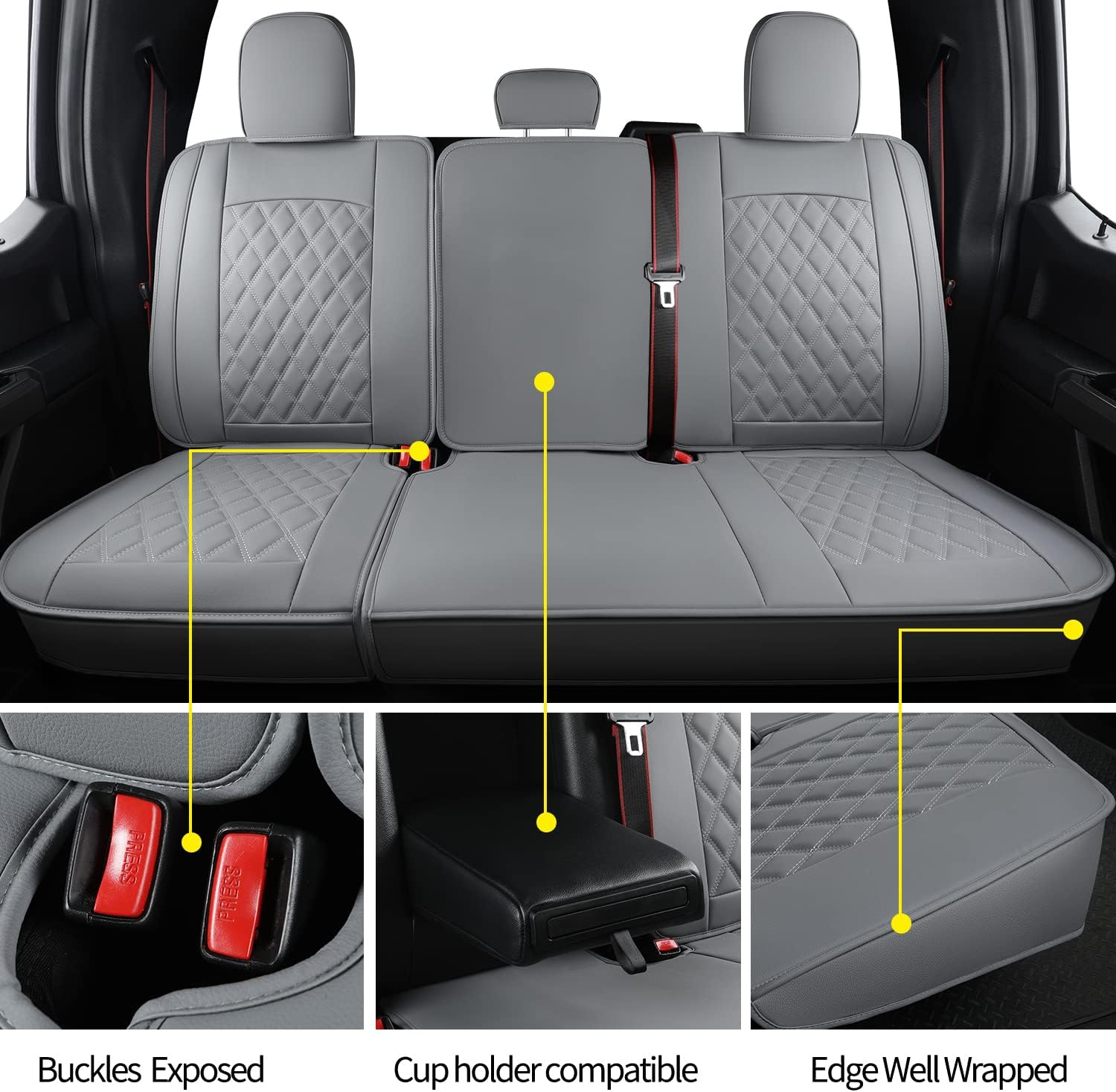 LUCKYMAN CLUB F150 Fauxledaj Sidlokoj Konvenaj por 2015-2024 F150 SuperCrew kaj 2017-2024 F250 F350 F450 Super Duty Crew Cab Pickup Trucks