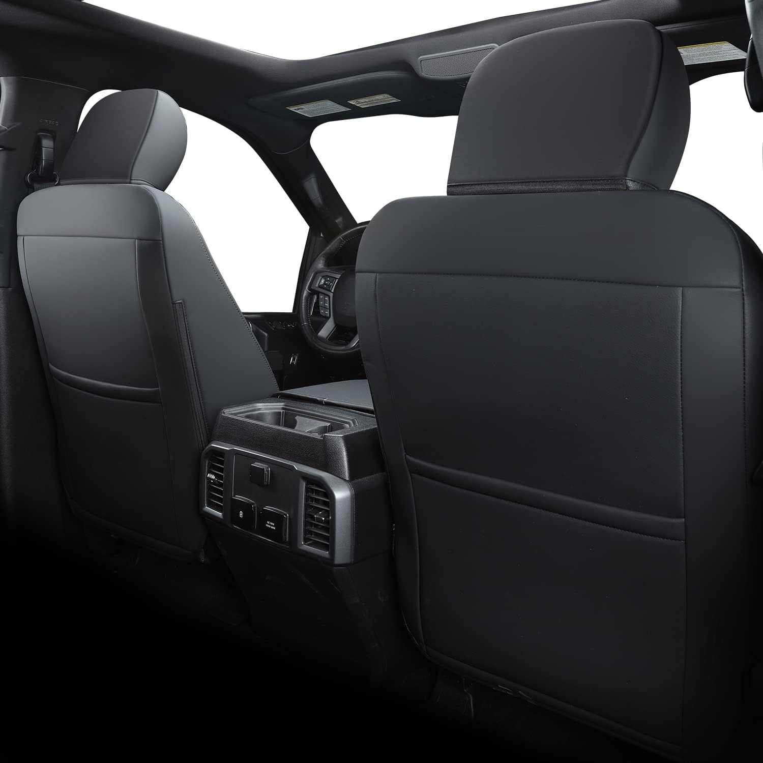 LUCKYMANCLUB F150 Faux-ledaj Sidlokoj, Propre konvenaj 2015-2024 Ford F150 SuperCrew, kaj 2017-2024 F250 F350 F450 Super Duty Crew Cab