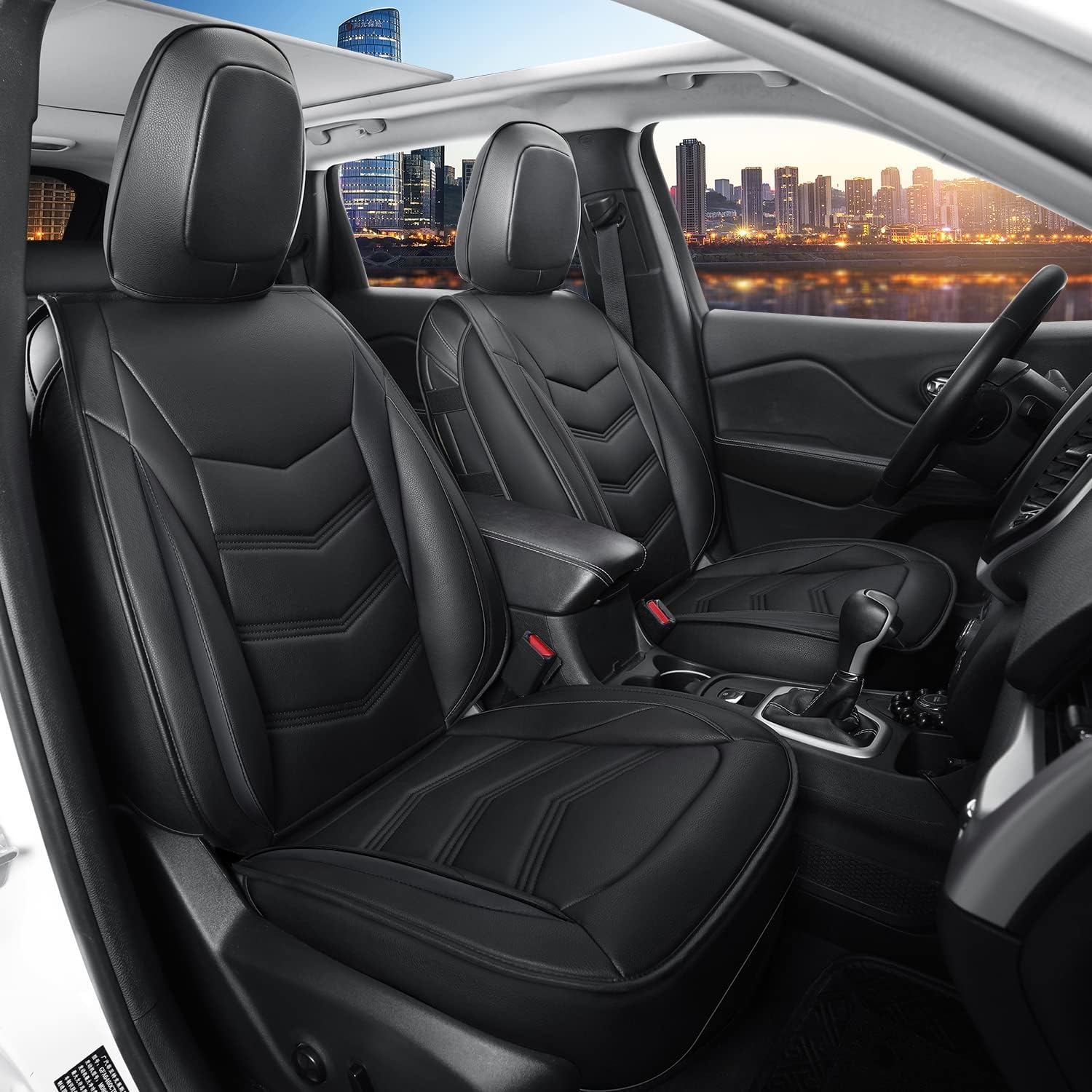 LUCKYMAN CLUB Jeep Cherokee Custom Seat Covers Fit 2014 2015 2016 2017 2018 2019 2020 2021 2022 2023 2024 2025 years Cushions with Waterproof Faux Leather Car Accessories