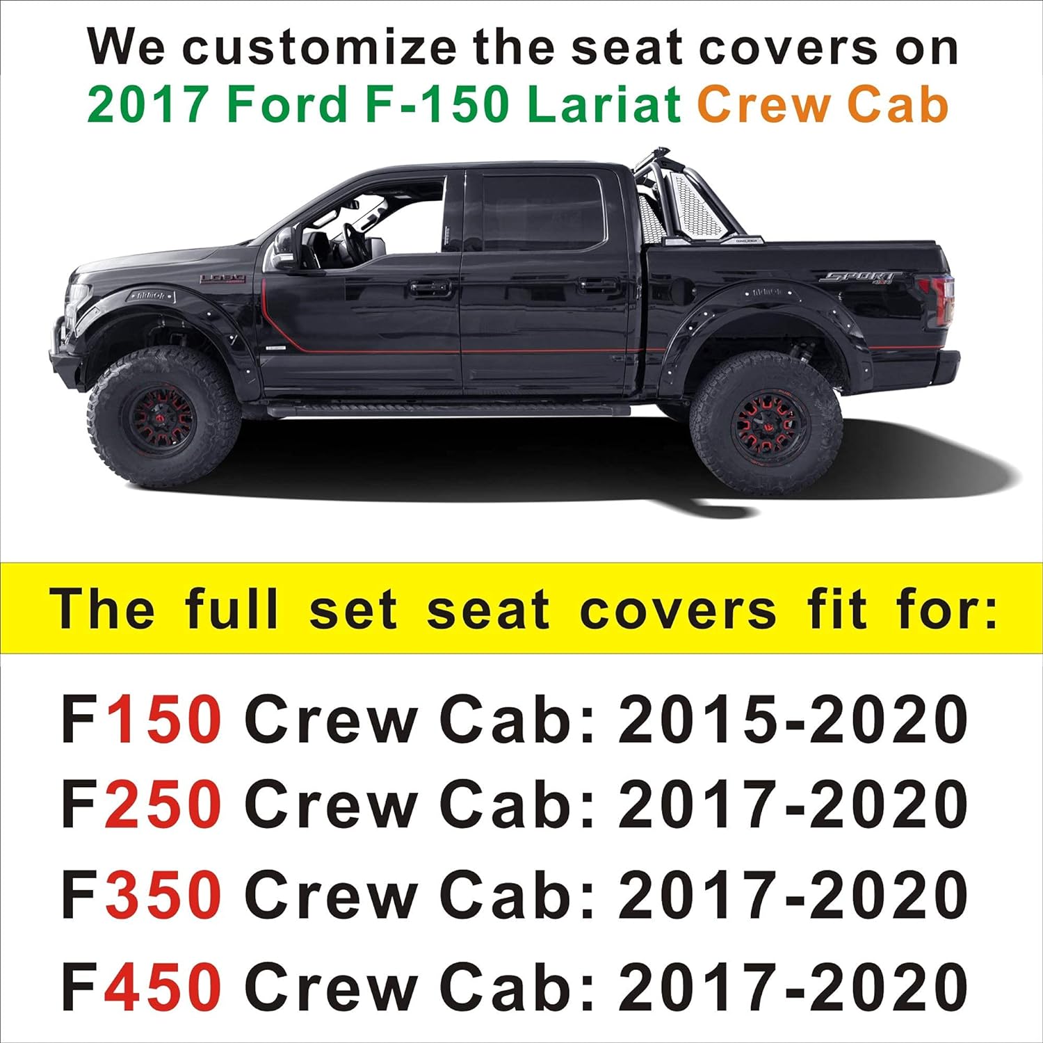 LUCKYMAN CLUB Seat Covers fit for Ford F150 Crew Cab from 2015 to 2025 and fit for F250 F350 F450 Crew Cab from 2017 to 2025 with Faux Leather