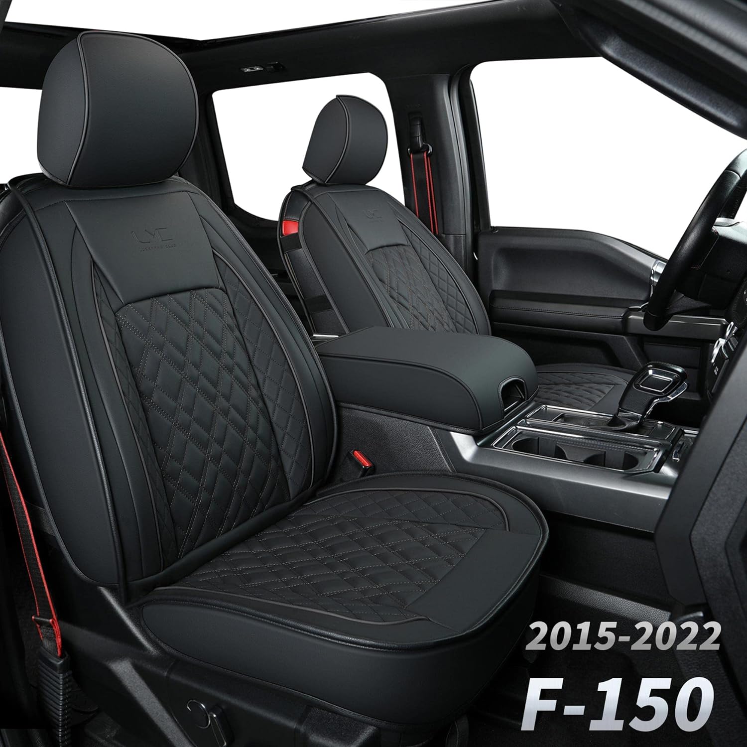 LUCKYMAN CLUB Ford F150 seat covers Fit 2009-2025 F150 SuperCrew and 2017-2025 F250 F350 F450 Crew Cab With armrest box cushion, all seasons, waterproof leather cushions