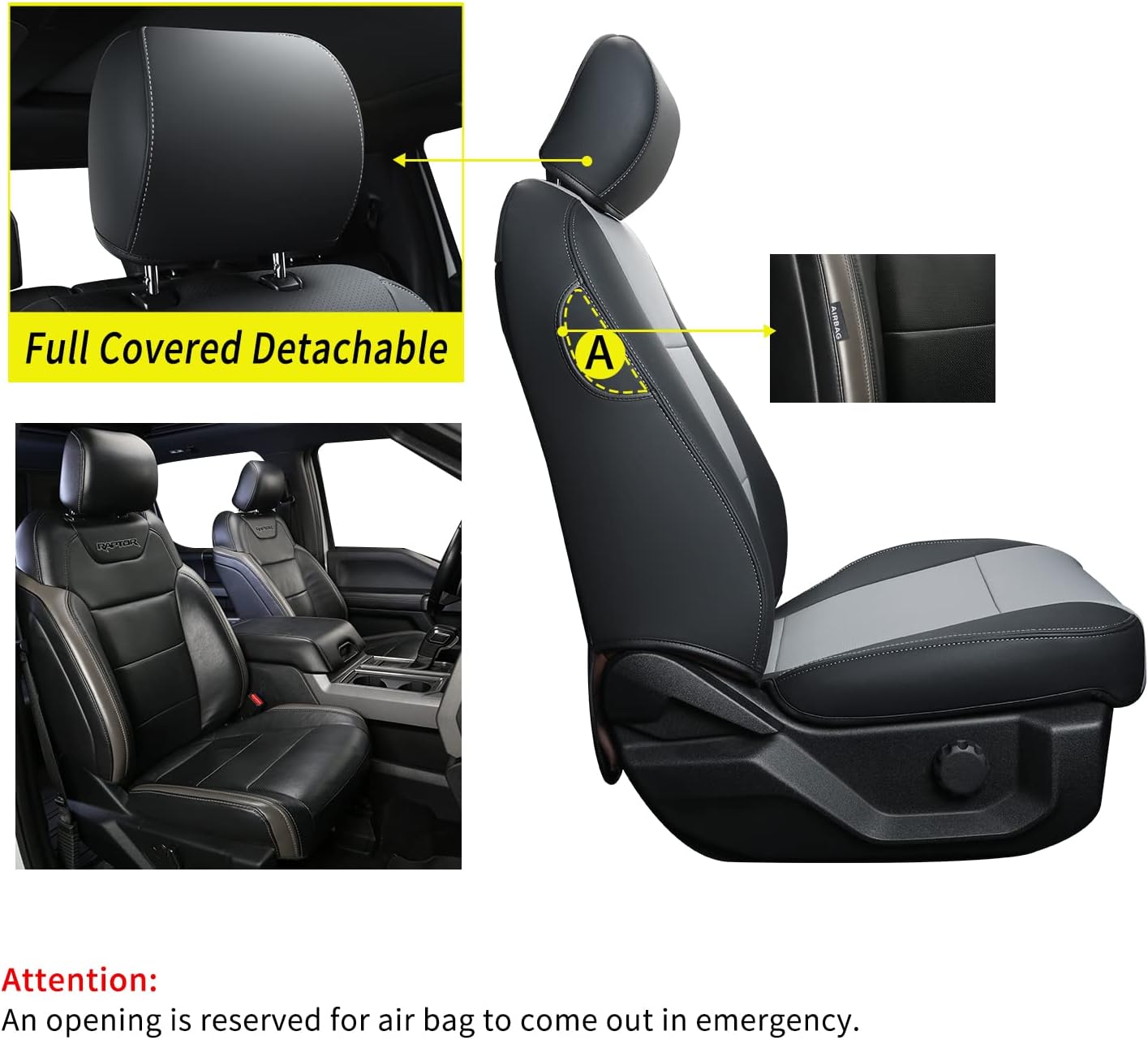 LUCKYMANCLUB F150 Faux-ledaj Sidlokoj, Propre konvenaj 2015-2024 Ford F150 SuperCrew, kaj 2017-2024 F250 F350 F450 Super Duty Crew Cab