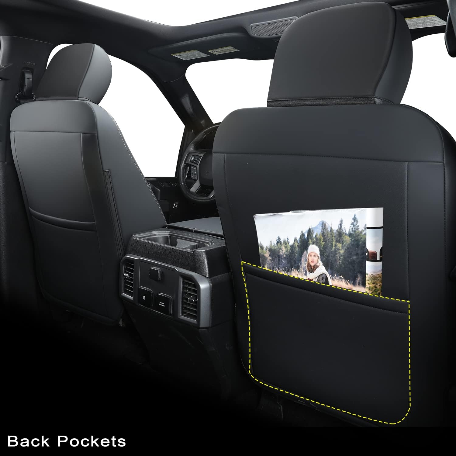 LUCKYMAN CLUB F150 SuperCrew 2009-2025 Custom Pickup Car Truck Seat Covers XLT, Waterproof Faux Leather, Full Coverage, Also Fit 2010-2025 F250/F350/F450