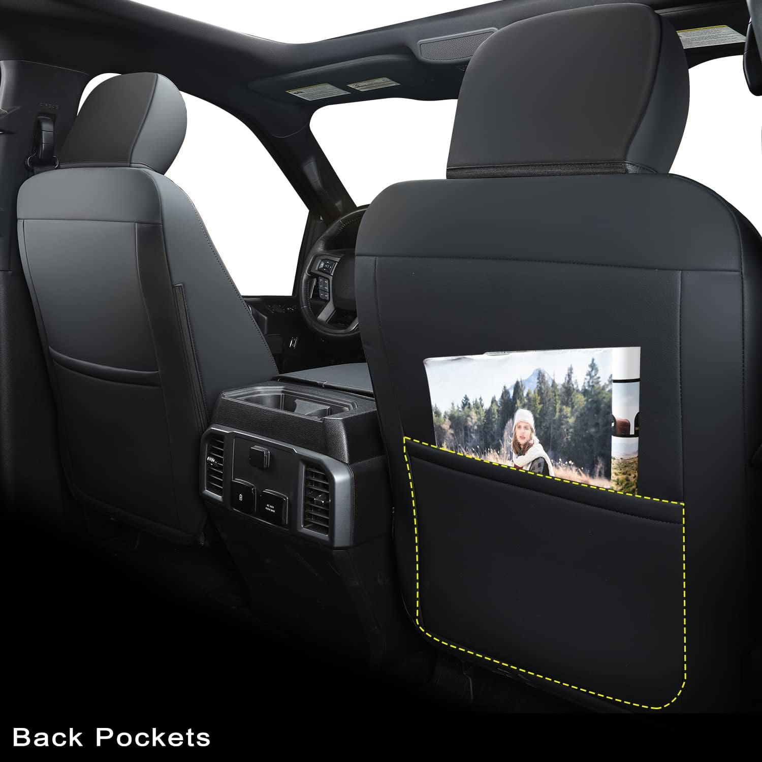 LUCKYMAN CLUB F150 SuperCrew 2009-2025 Custom Pickup Car Truck Seat Covers XLT, Waterproof Faux Leather, Full Coverage, Also Fit 2010-2025 F250/F350/F450