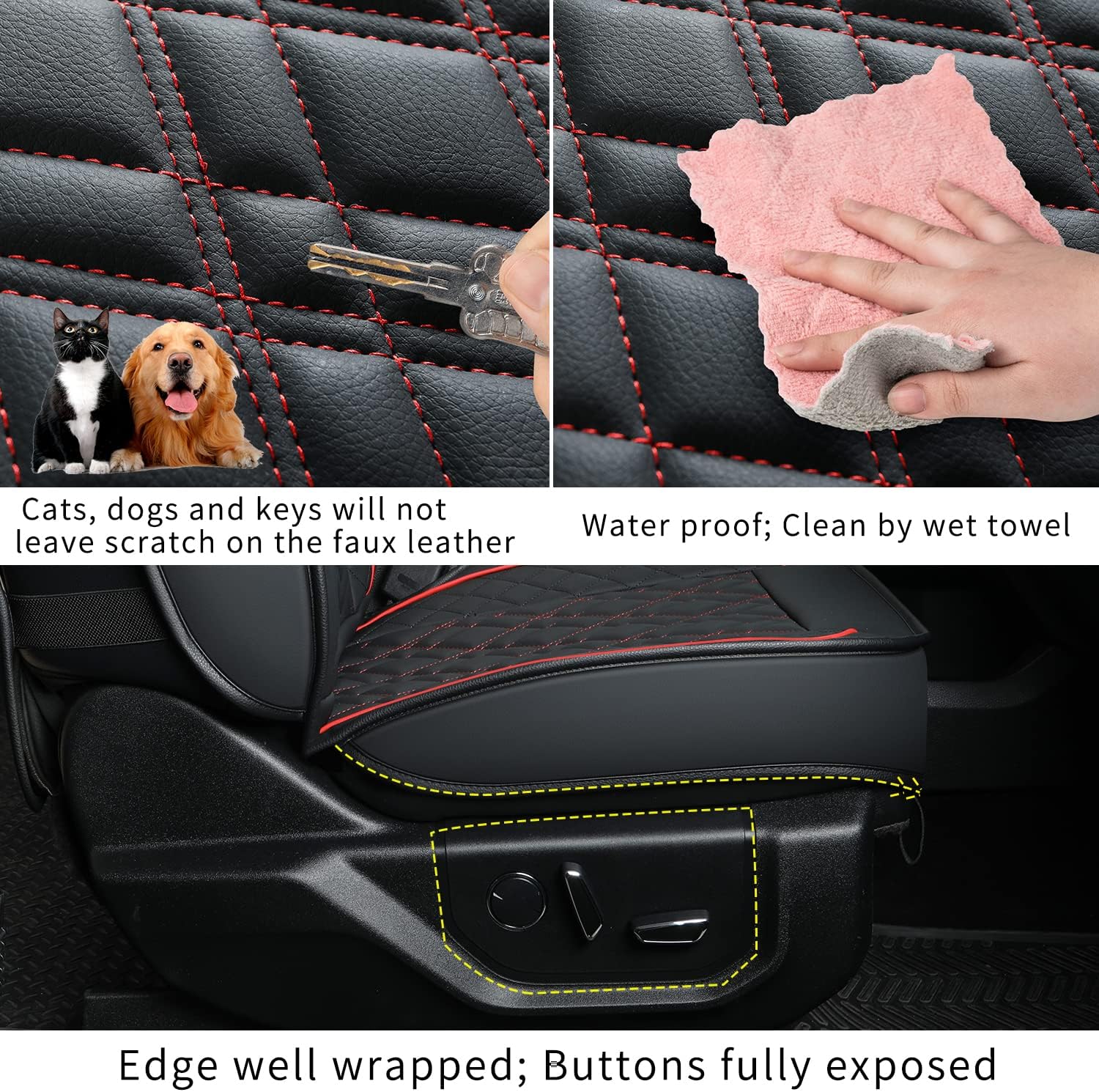 LUCKYMAN CLUB Ford F150 seat covers Fit 2009-2025 F150 SuperCrew and 2017-2025 F250 F350 F450 Crew Cab With armrest box cushion, all seasons, waterproof leather cushions