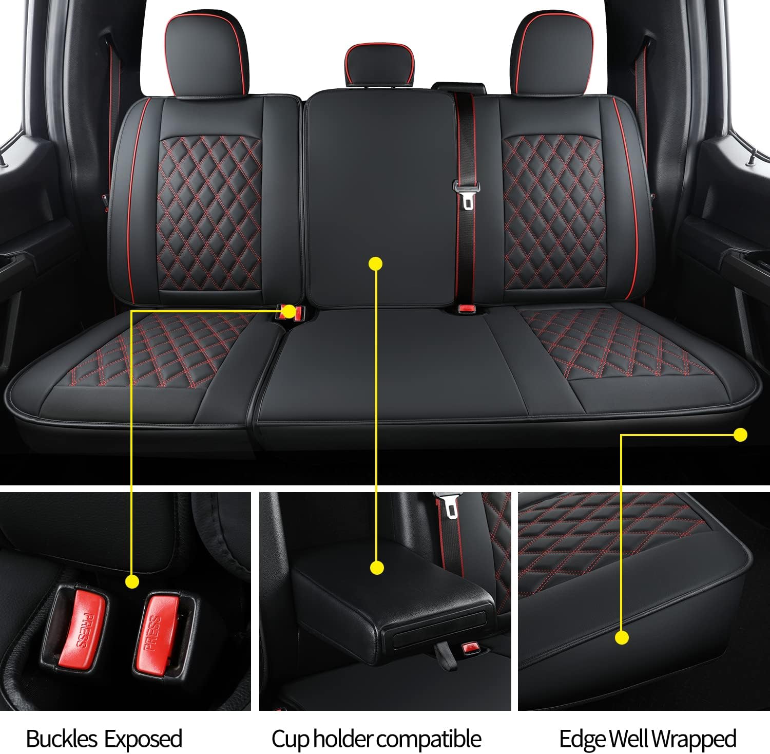 LUCKYMAN CLUB F150 Fauxledaj Sidlokoj Konvenaj por 2015-2024 F150 SuperCrew kaj 2017-2024 F250 F350 F450 Super Duty Crew Cab Pickup Trucks